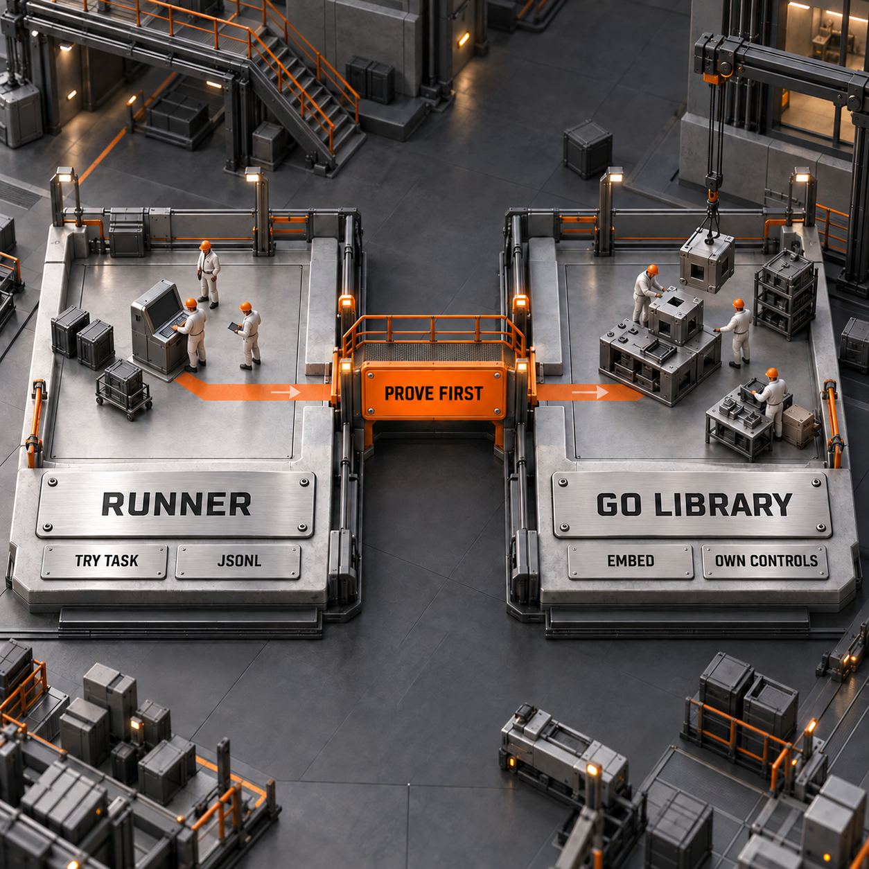Architectural decision map comparing the Unreal Agent runner for trials with the Go library for embedded products