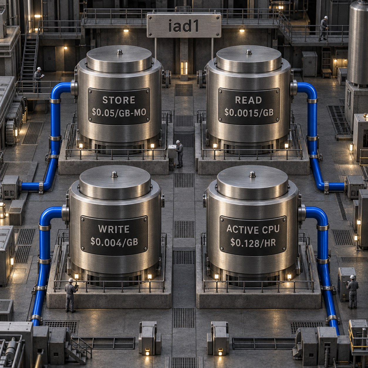 Medidores arquitectónicos de facturación para almacenamiento, lecturas, escrituras y CPU activa del Drive en iad1