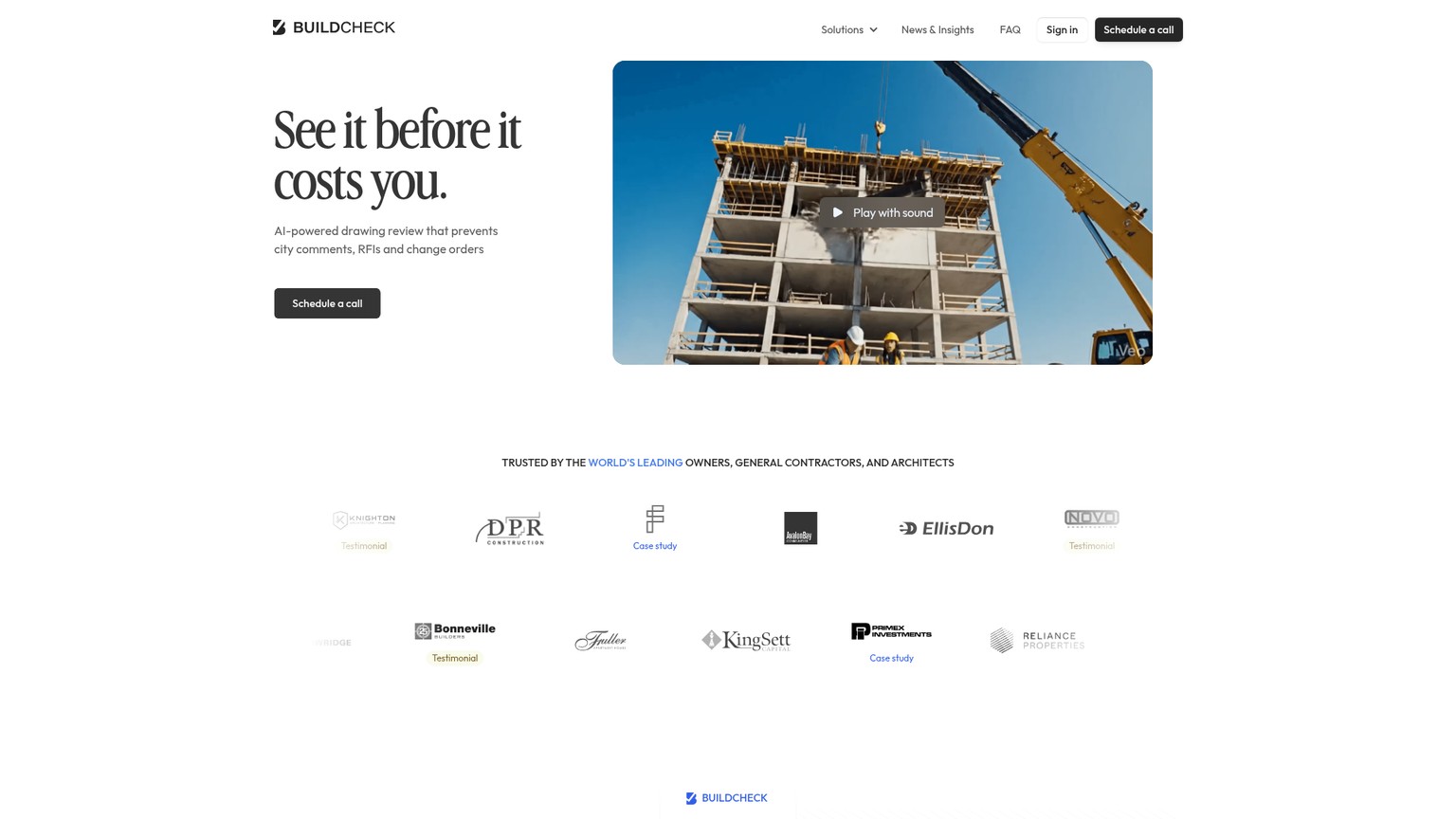 BuildCheck homepage showing its AI design review workflow