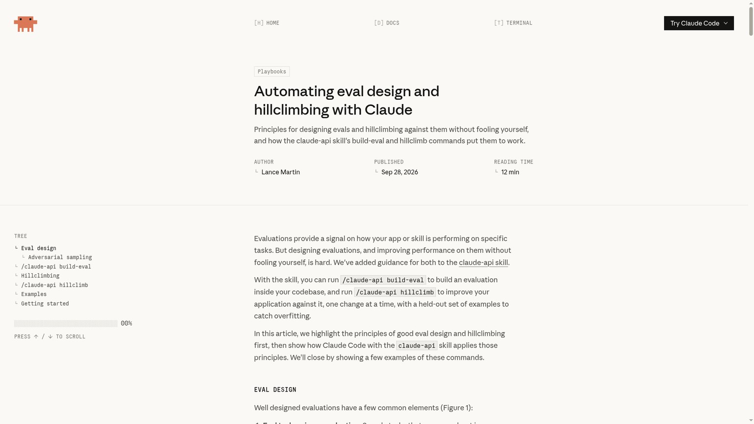 Anthropic guide introducing build-eval and hillclimb for Claude-powered applications