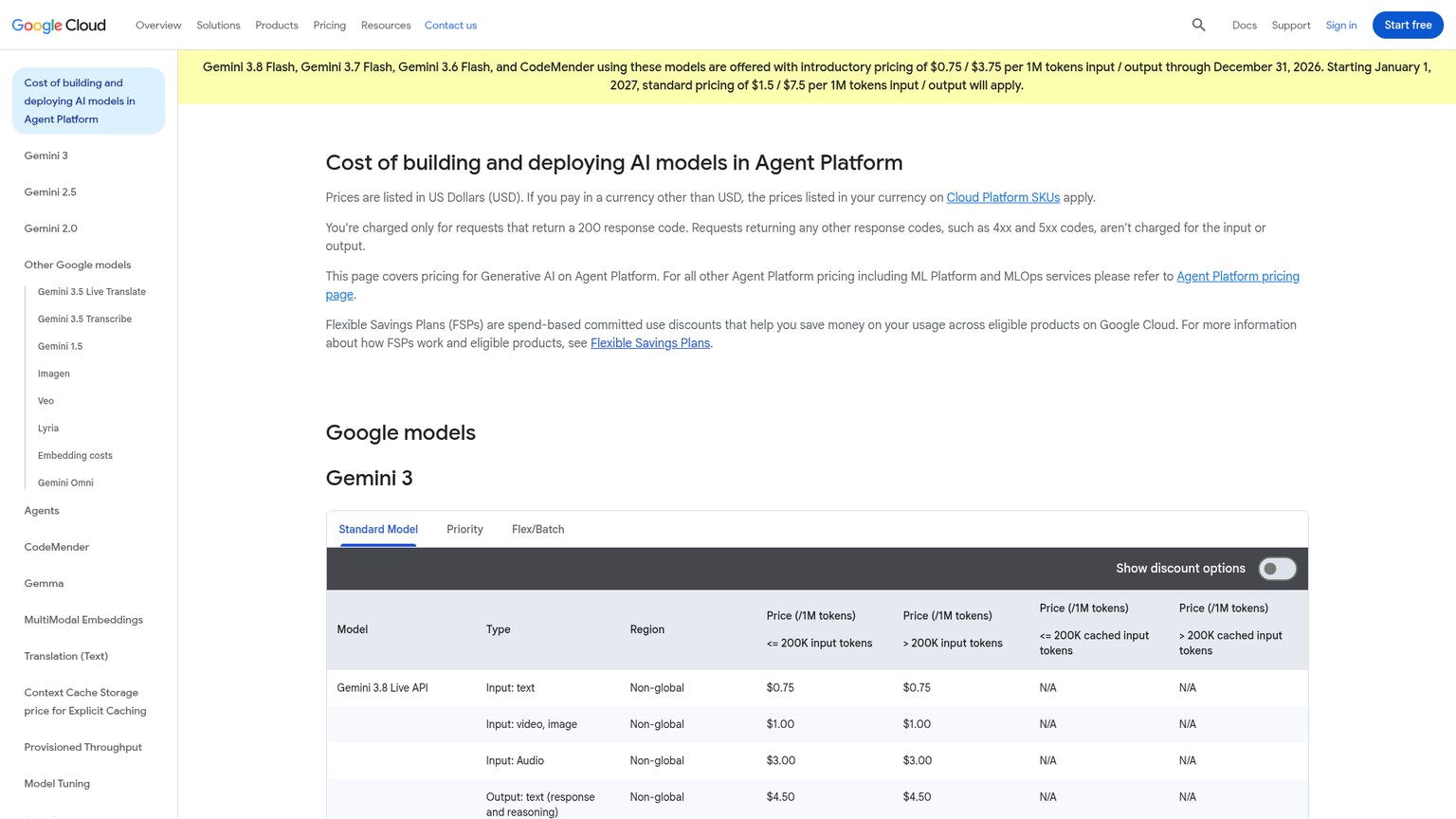Google-Cloud-Preisseite mit den Eingabe- und Ausgabepositionen der Gemini 3.8 Live API