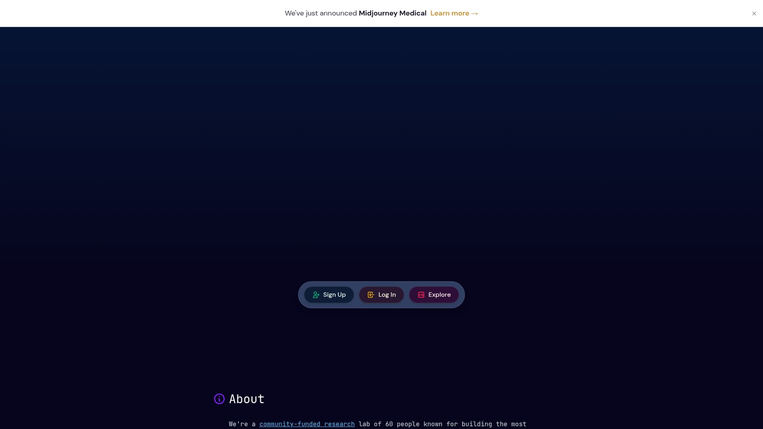 Sito di Midjourney con la sua esperienza di generazione delle immagini
