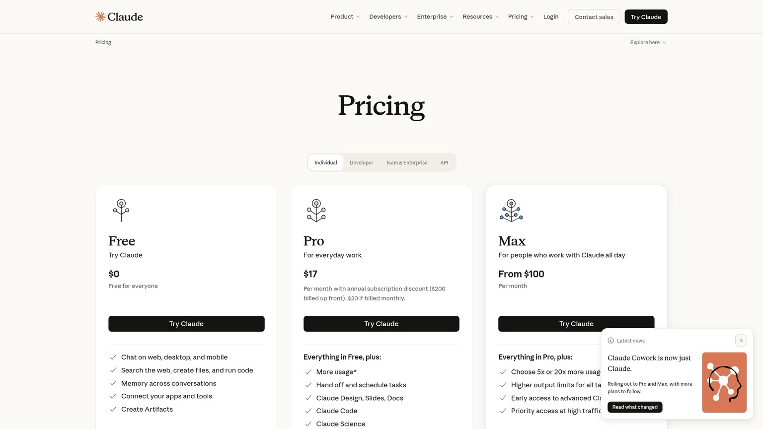 Anthropic's official Claude pricing page