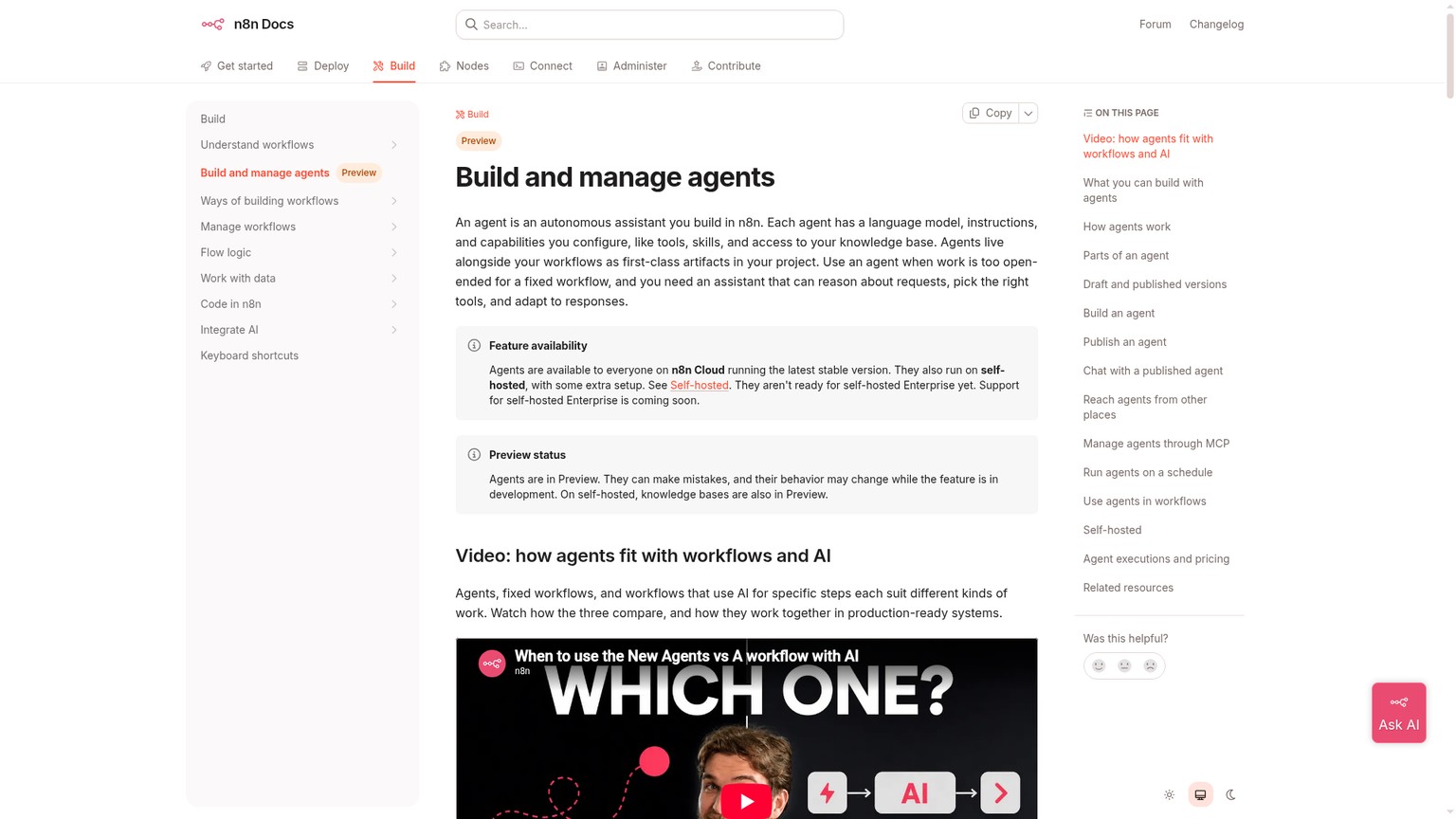 n8n documentation for building and managing the new Agents surface