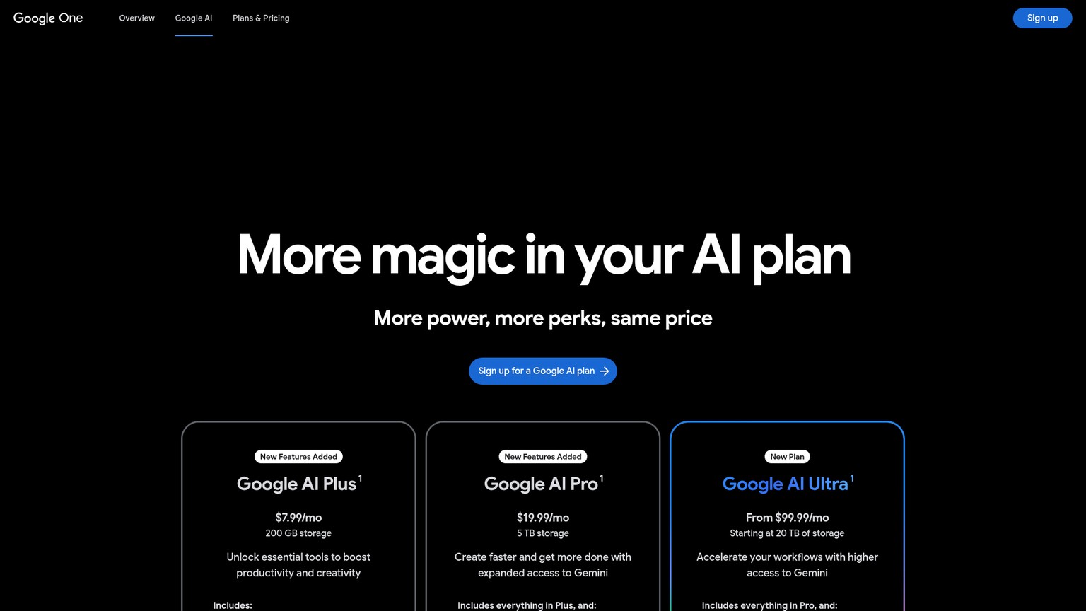 Google AI plans pricing