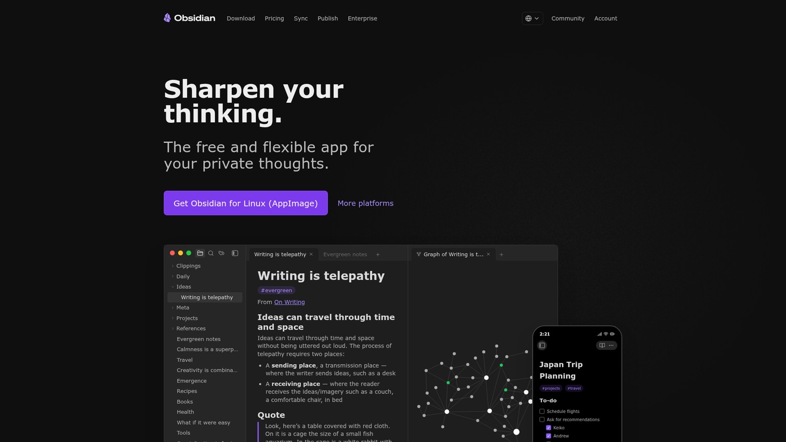 Obsidian homepage