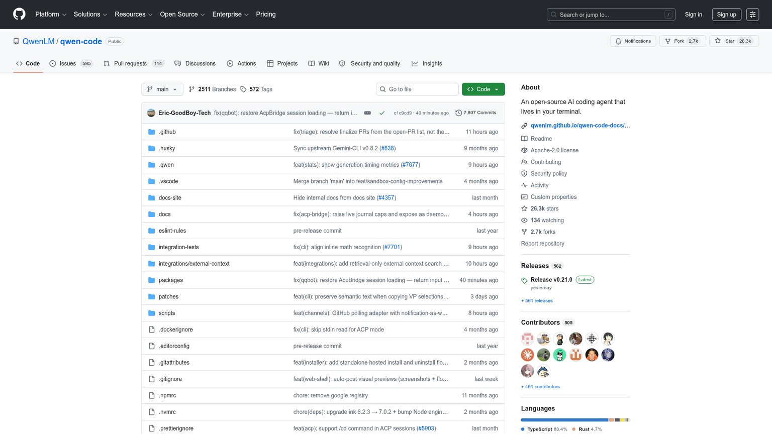 Dépôt de l’agent terminal open source Qwen Code