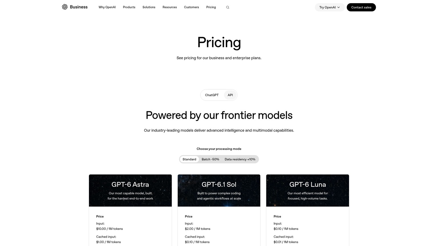 OpenAI's live API pricing page with current model and tool rates
