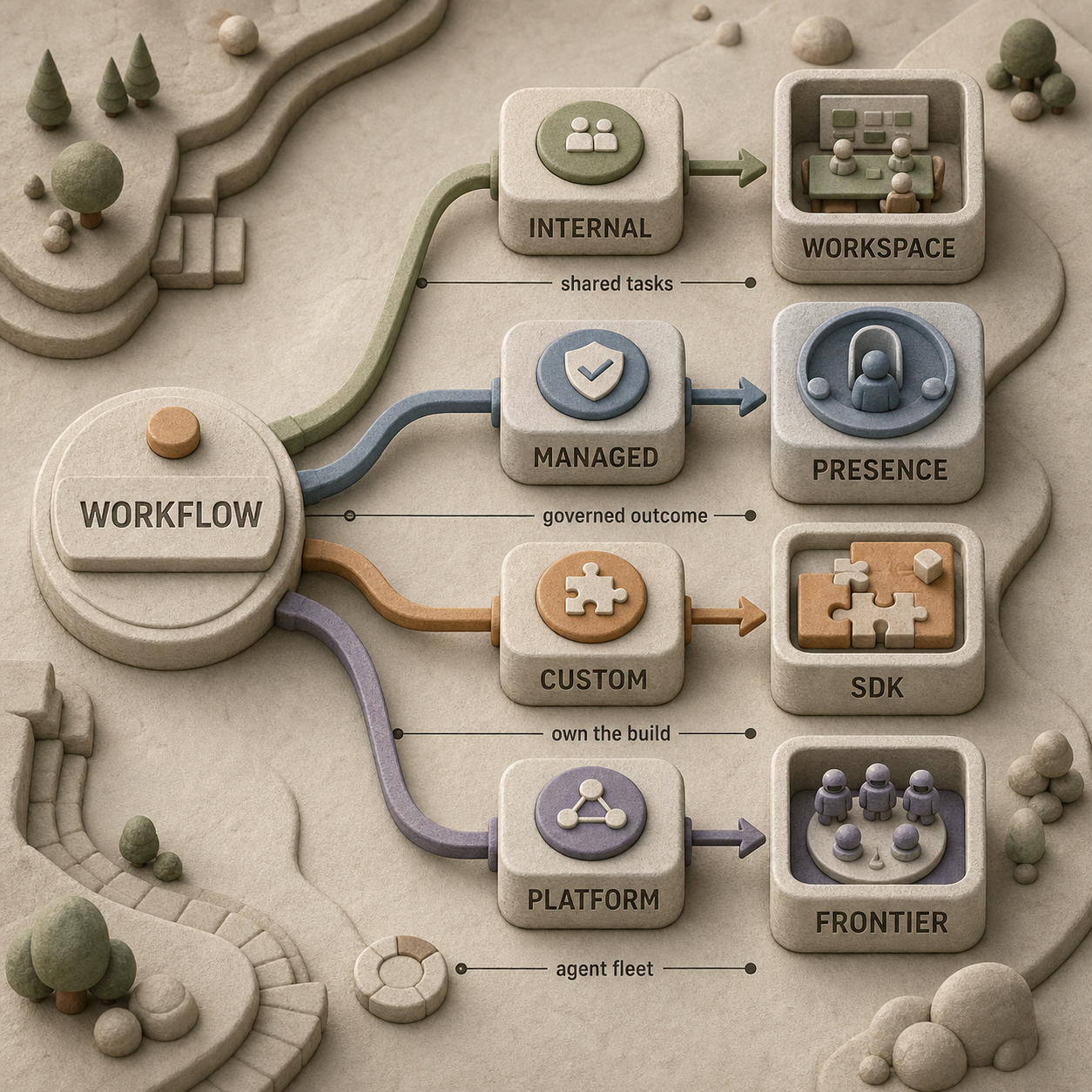 Decision map routing internal, managed, custom, and platform agent needs to the right OpenAI product route