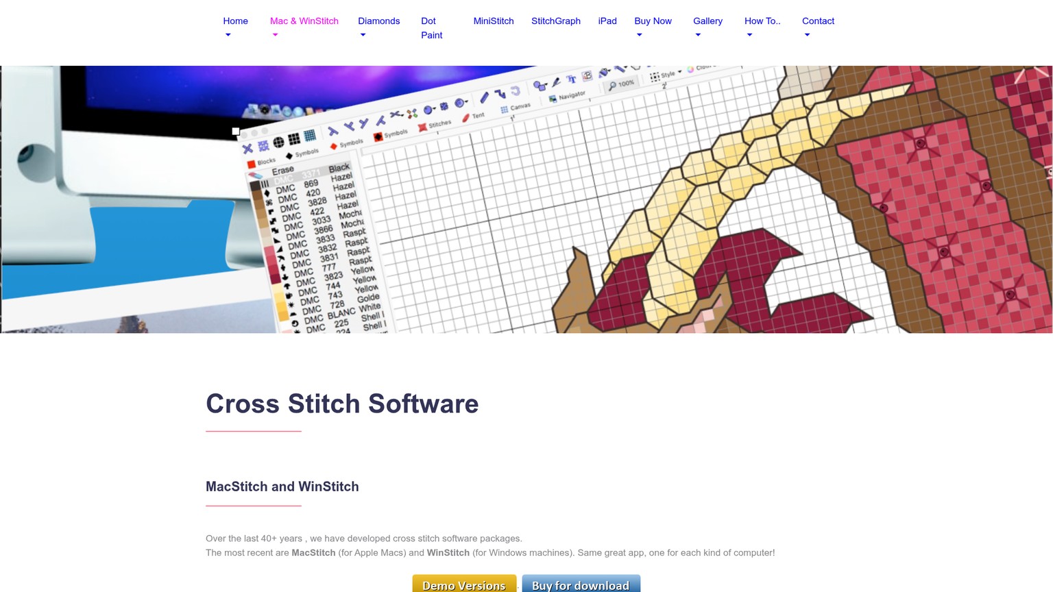 Offizielle Produktseite von WinStitch 2026 mit Fotoumwandlung und PDF-Ausgabe
