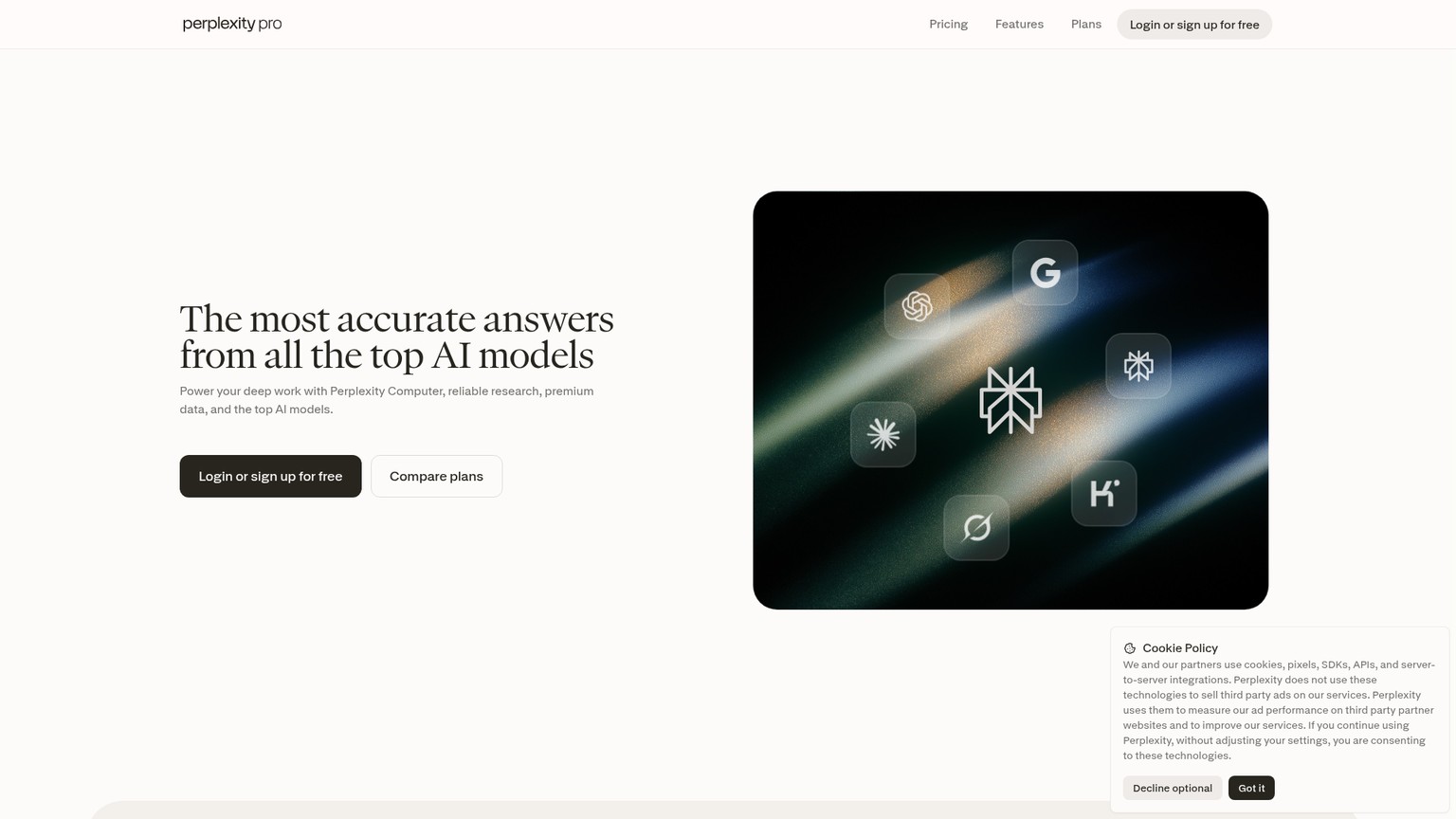Perplexity live Pro and Max pricing page