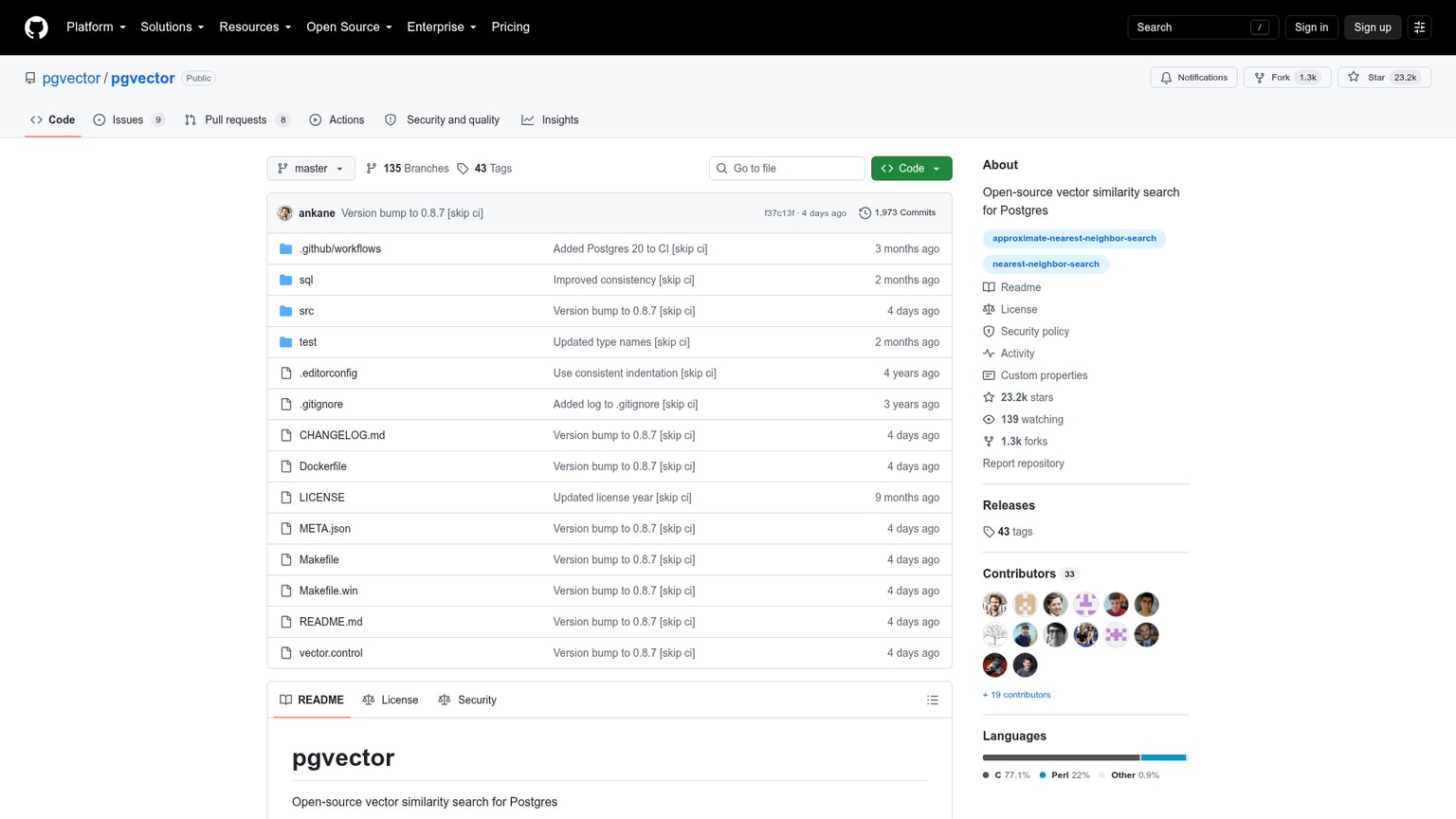 The official pgvector repository and documentation