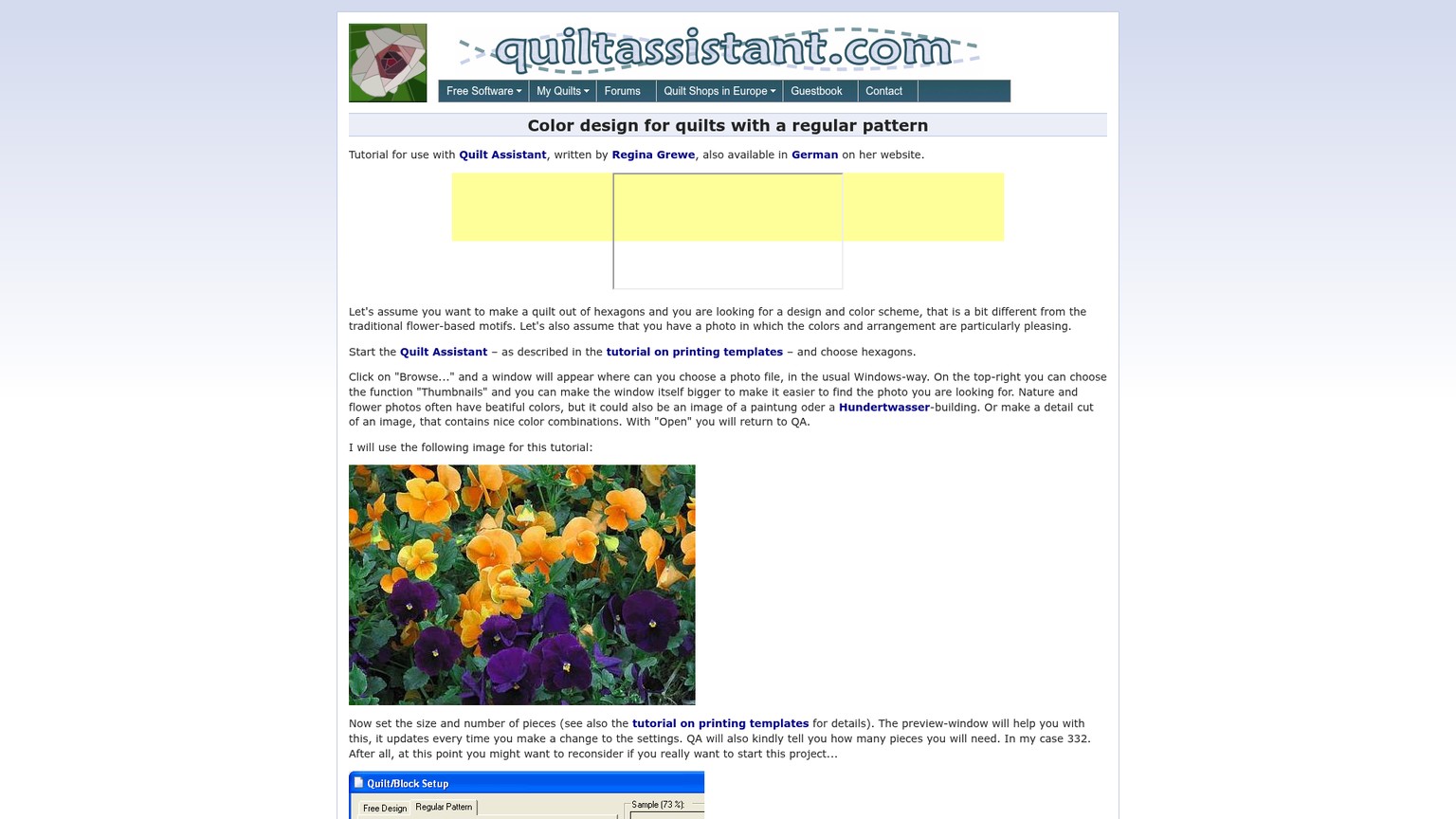 Tutoriel de création en couleurs dans QuiltAssistant, avec un motif régulier recoloré à partir d’une photographie