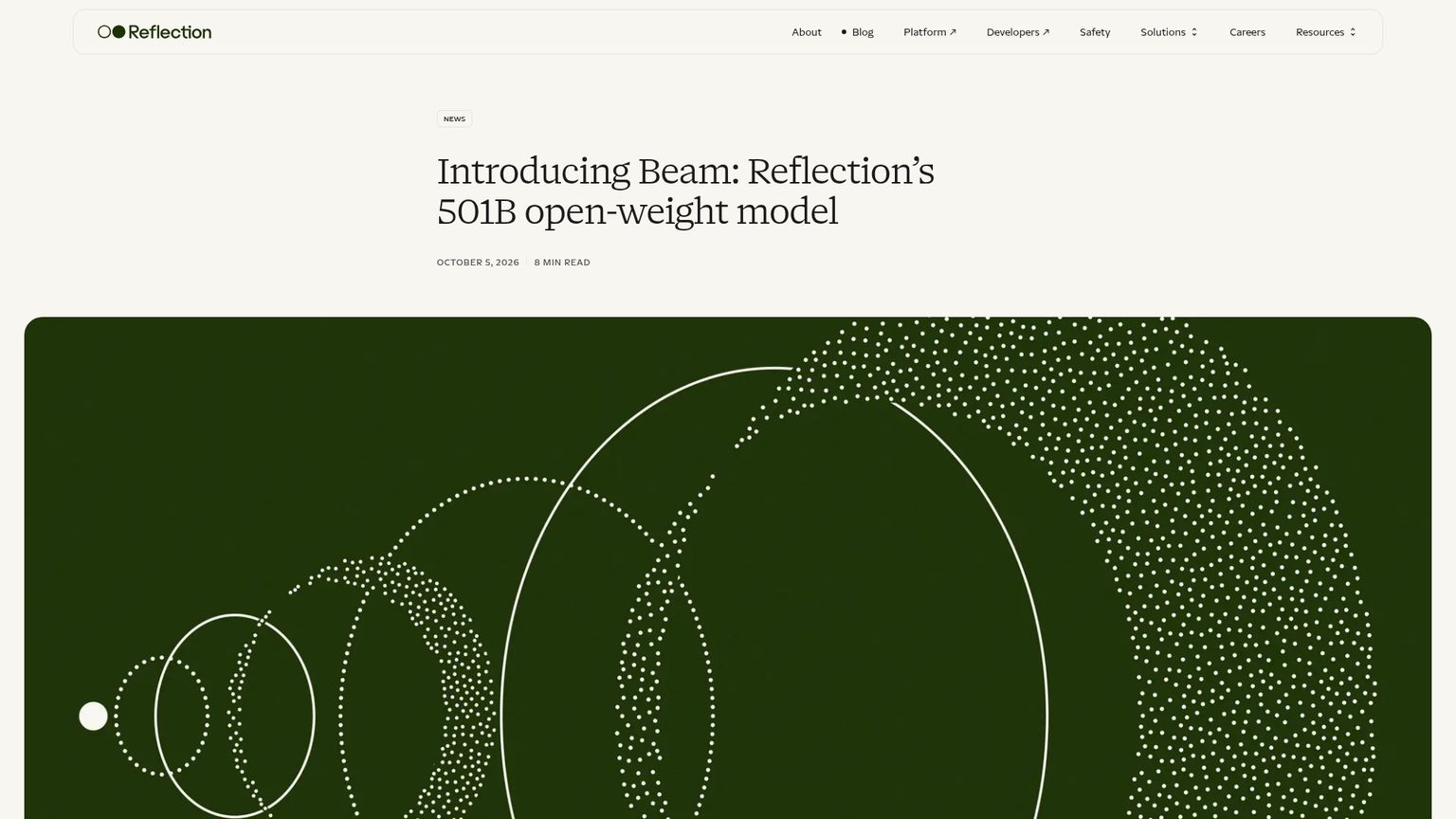 Anuncio oficial de Beam de Reflection, con la descripción del modelo y los planes de lanzamiento