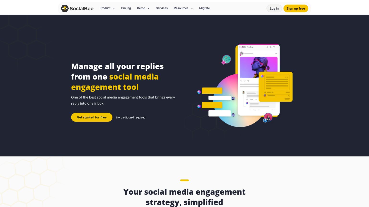 SocialBee engagement page showing inbox streams and supported interactions by social network