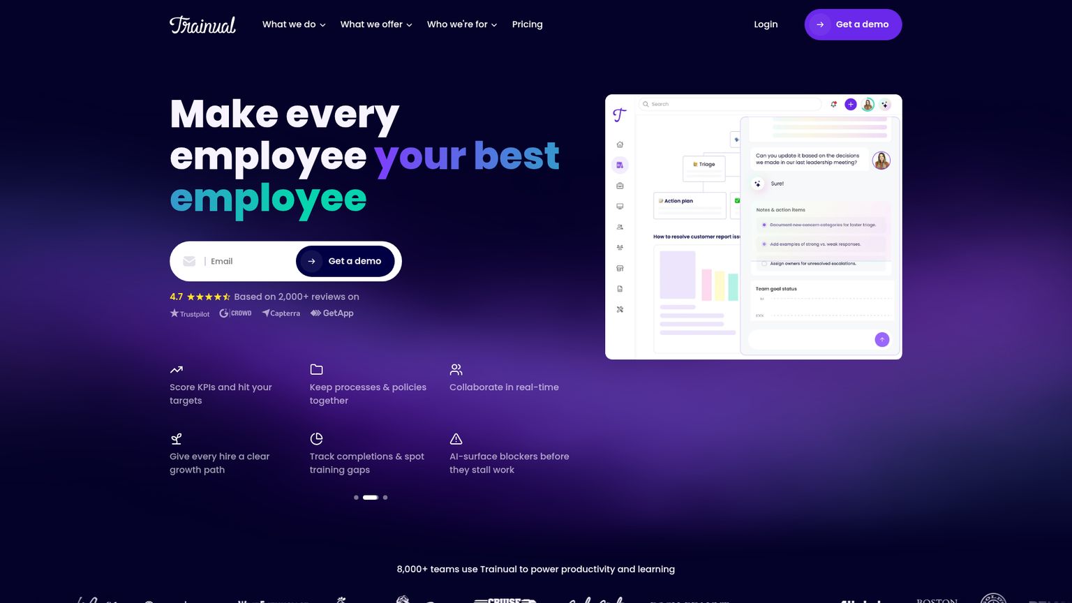 Trainual public homepage showing its training and business operations positioning