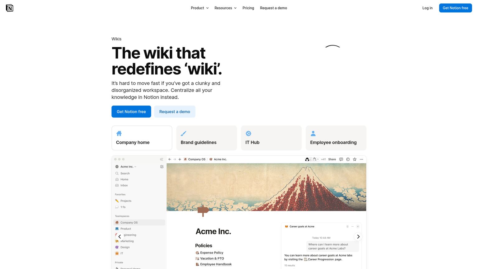 Notion public wiki page describing shared knowledge and document organization