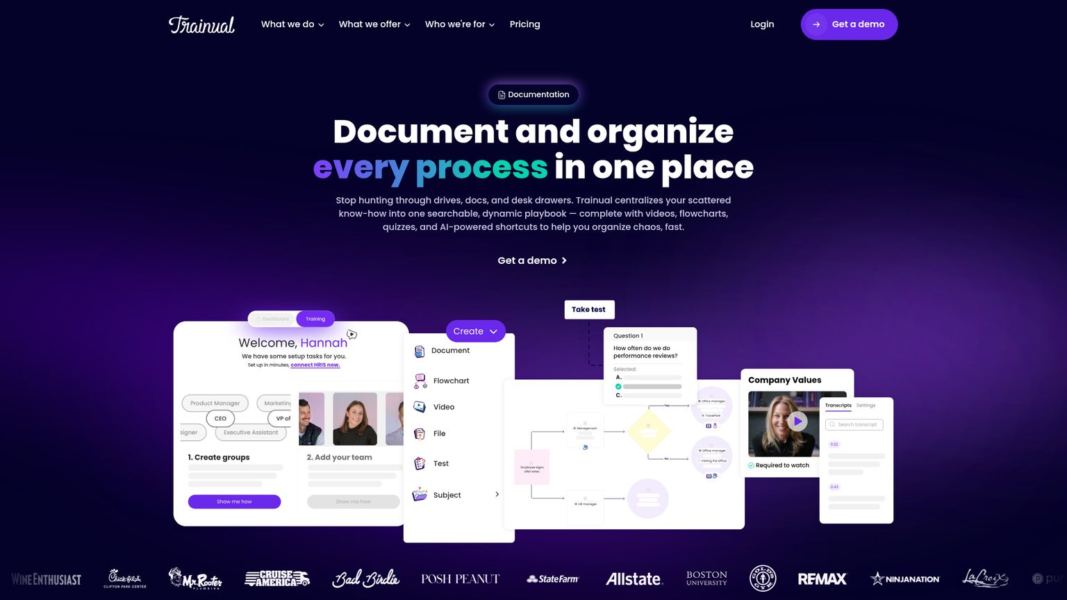 Trainual documentation page showing SOP authoring and supporting content formats