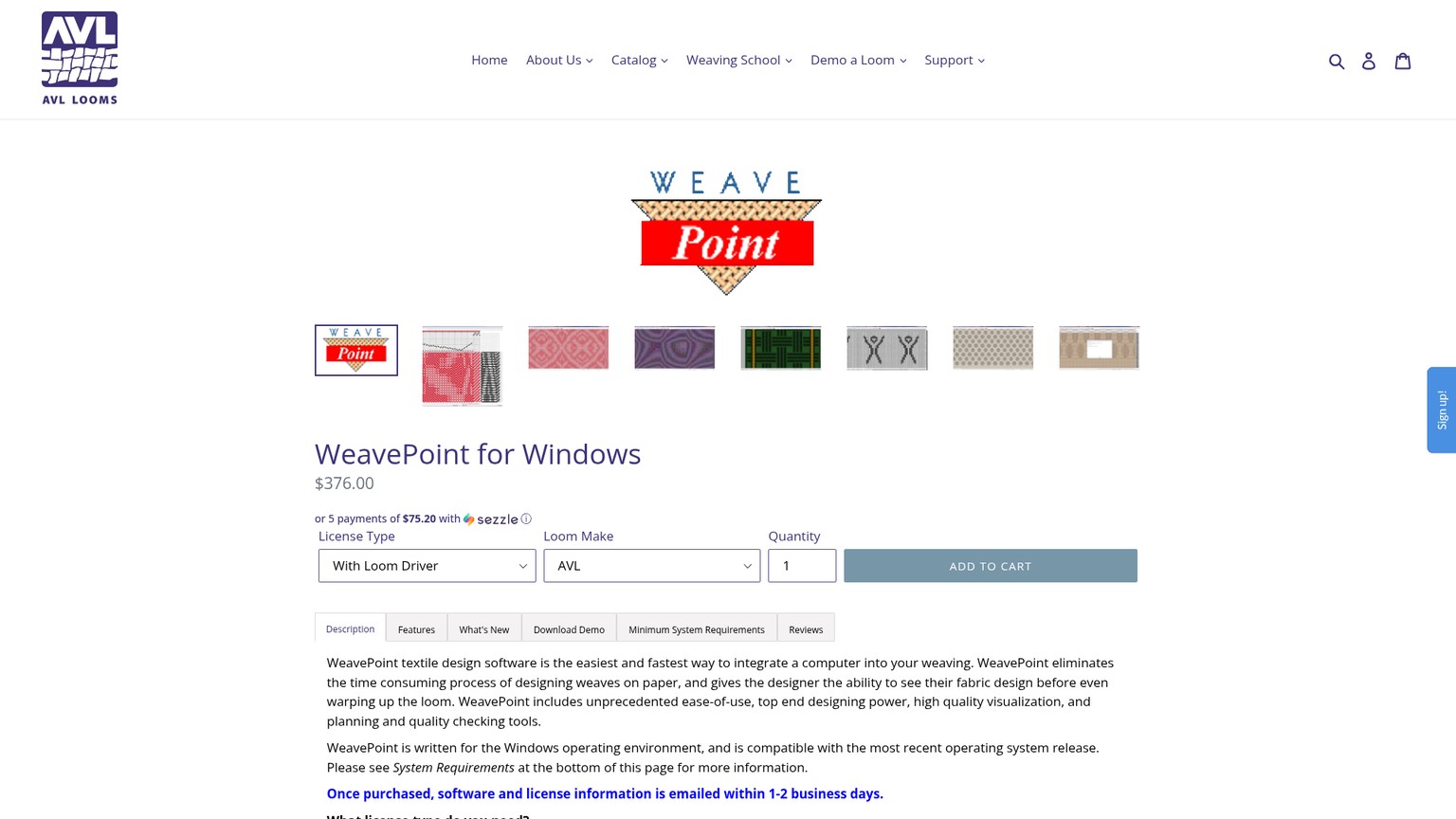 AVL LoomsのWeavePoint製品・ライセンスページ