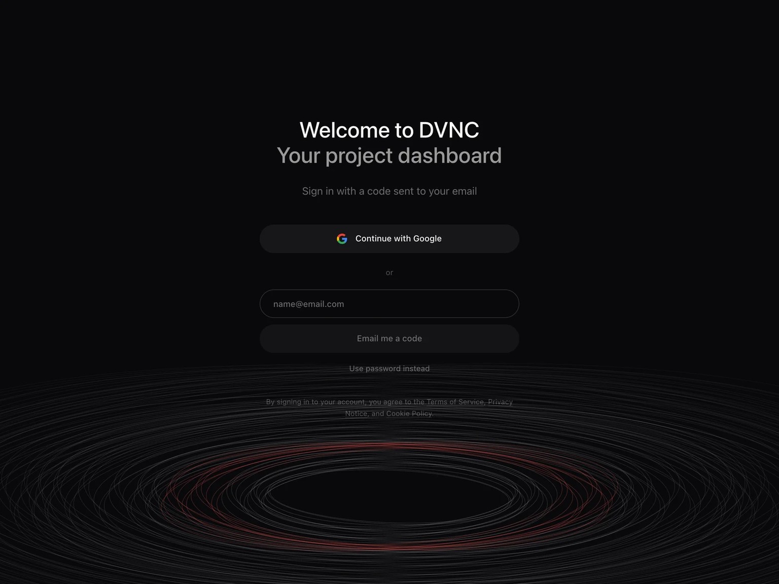Die Anmeldung im DVNC-Cloud-Dashboard