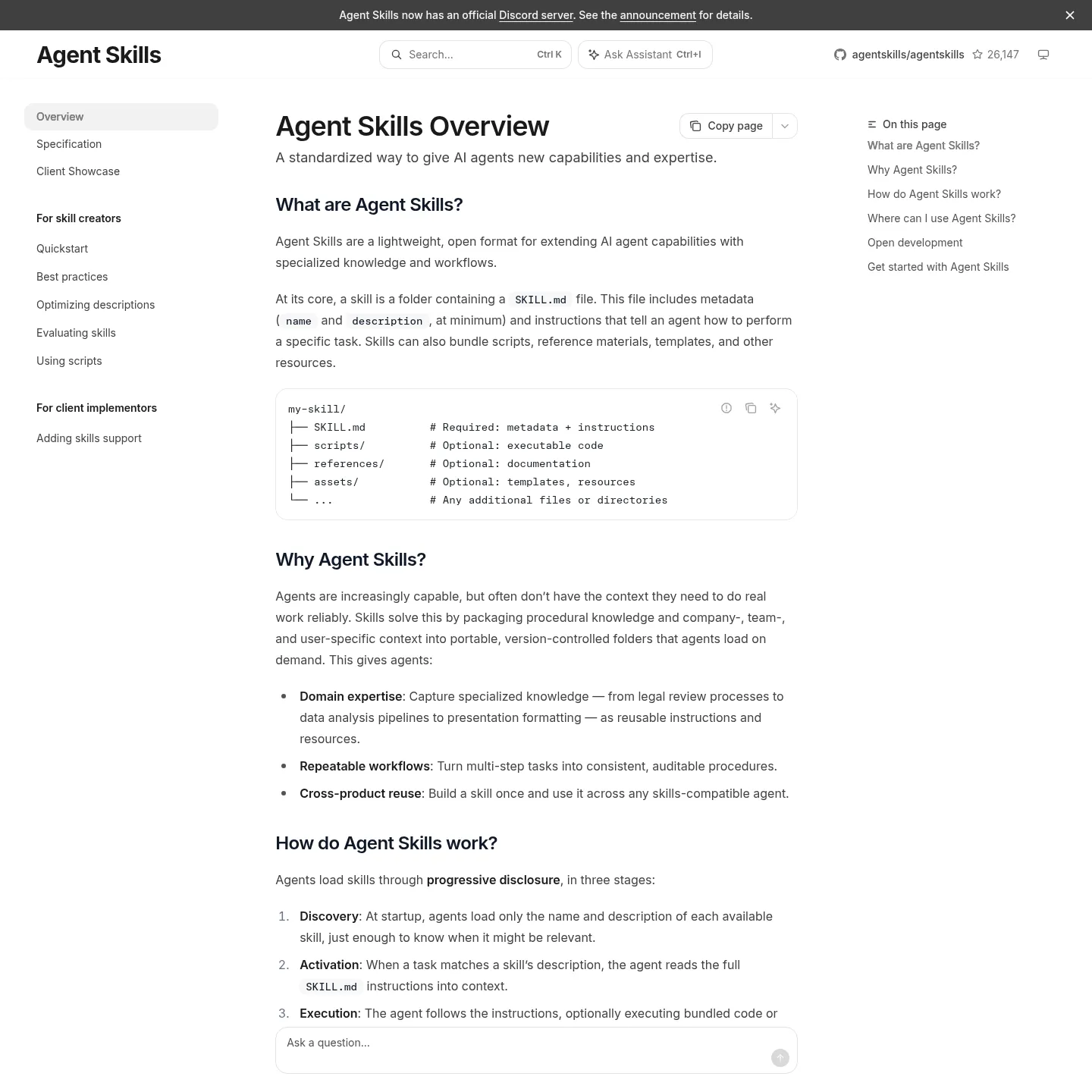 Сайт Agent Skills с представлением открытого формата
