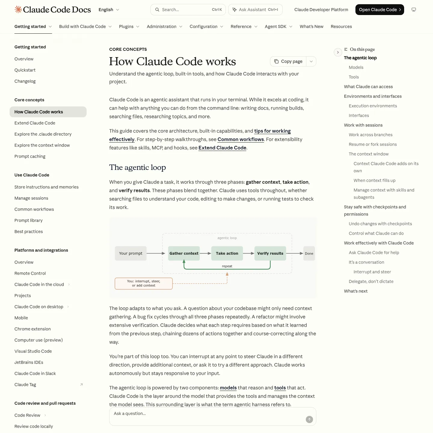 وثائق Anthropic تشرح دورة عمل الوكيل في Claude Code وأدواته.