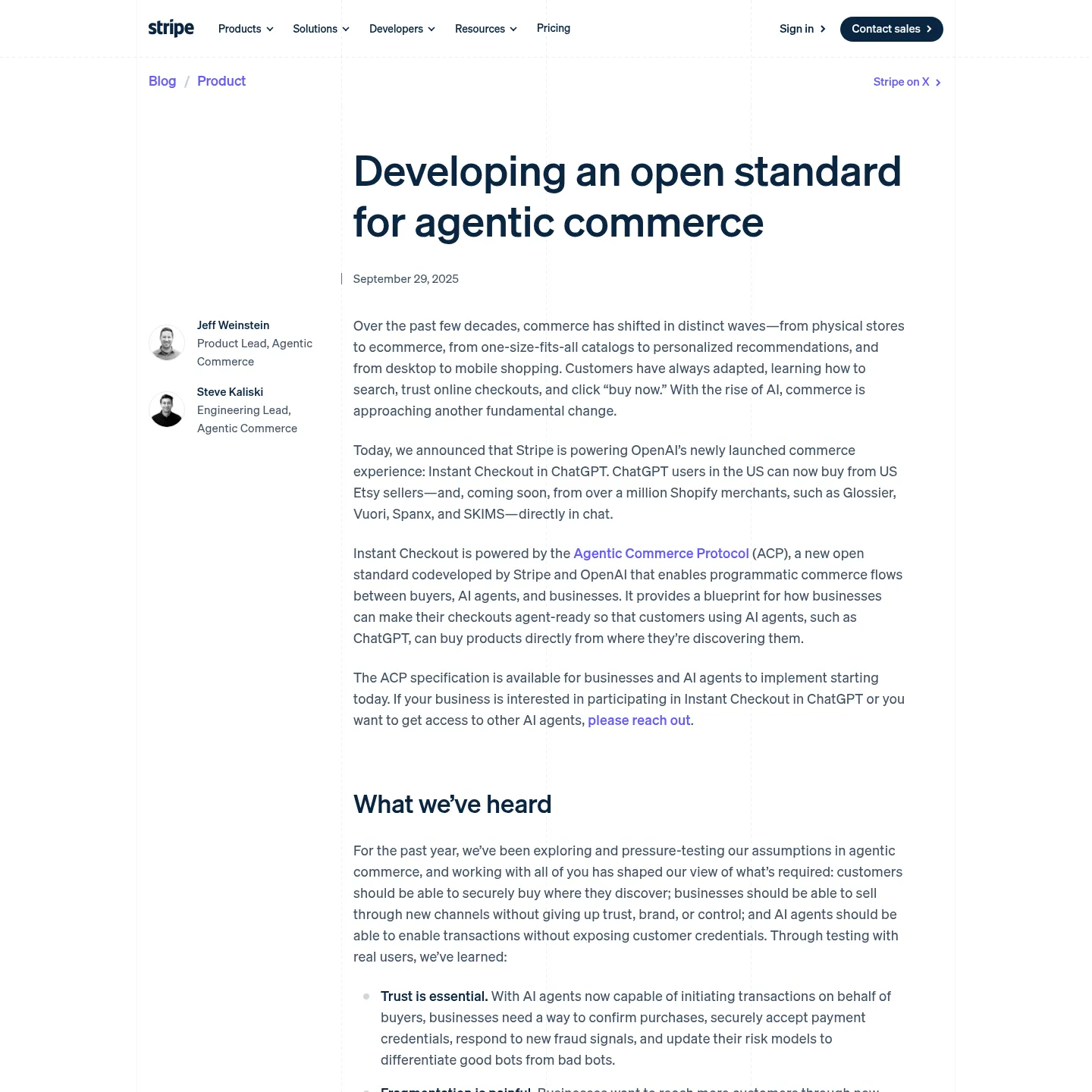Spiegazione ufficiale di Stripe su Agentic Commerce Protocol