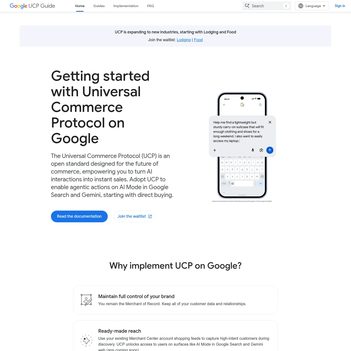 Pagina ufficiale di Google sull’integrazione di Universal Commerce Protocol per i venditori