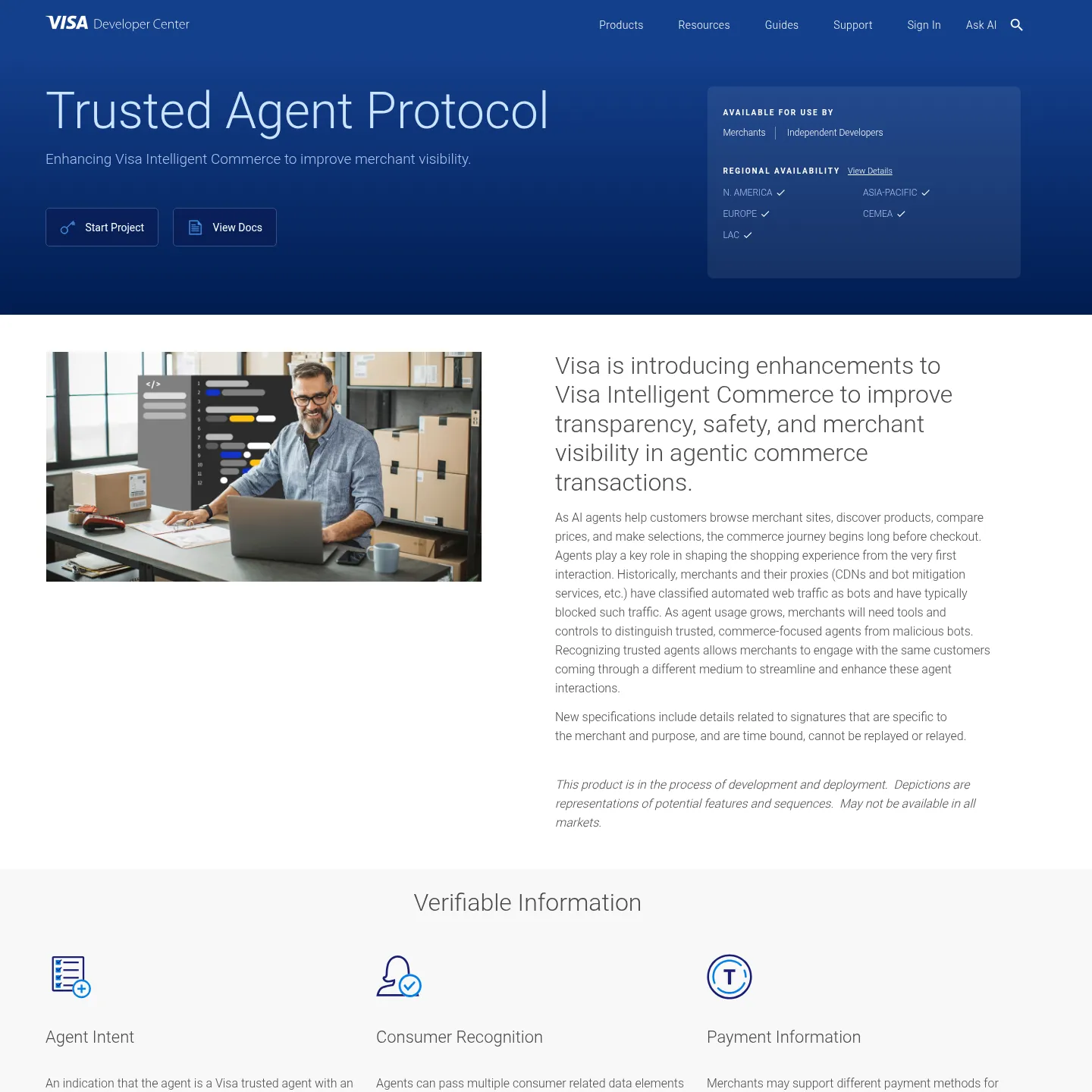 Documentazione ufficiale Visa per i venditori su Trusted Agent Protocol