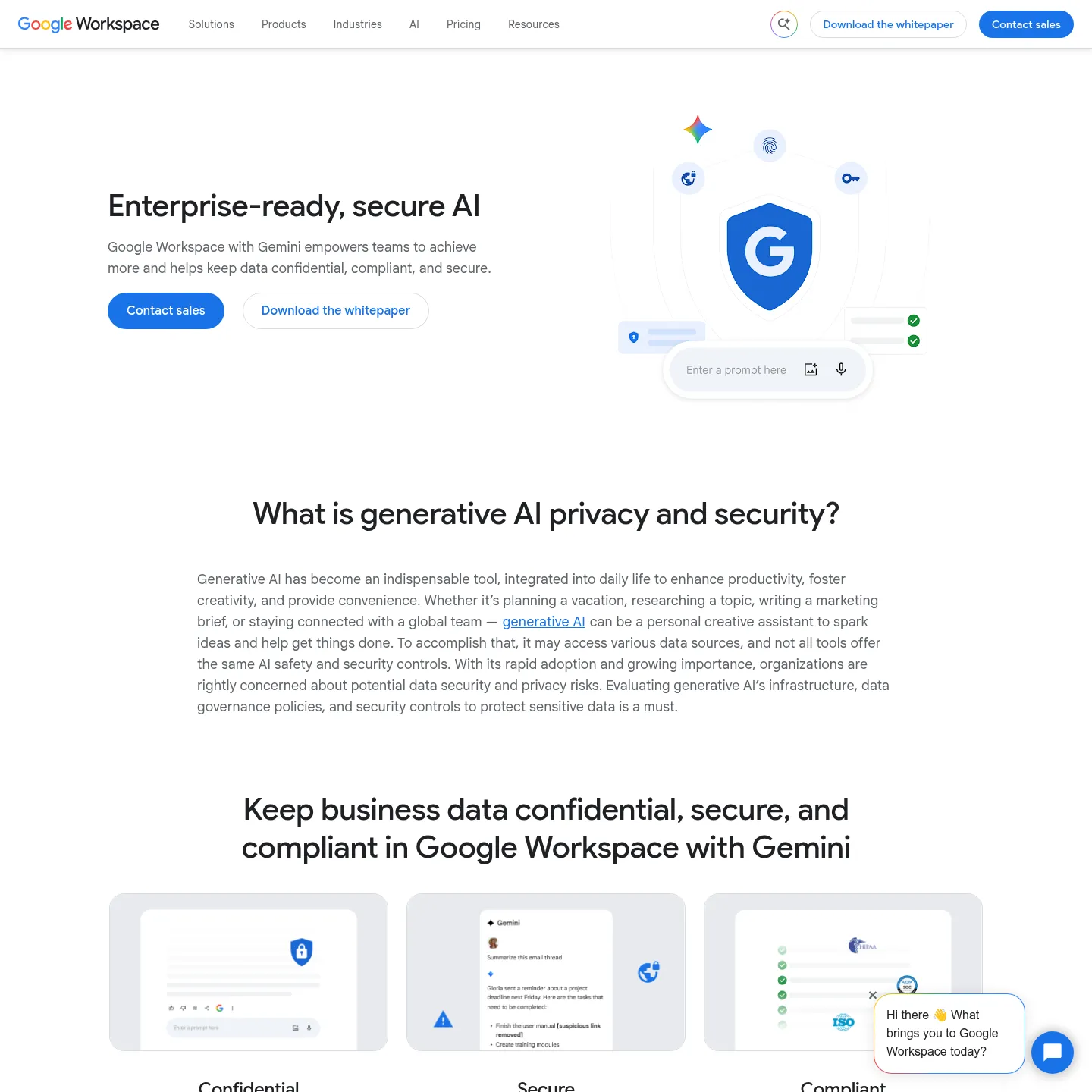 Geminiのプライバシーとセキュリティに関する方針を説明するGoogle Workspaceのページ