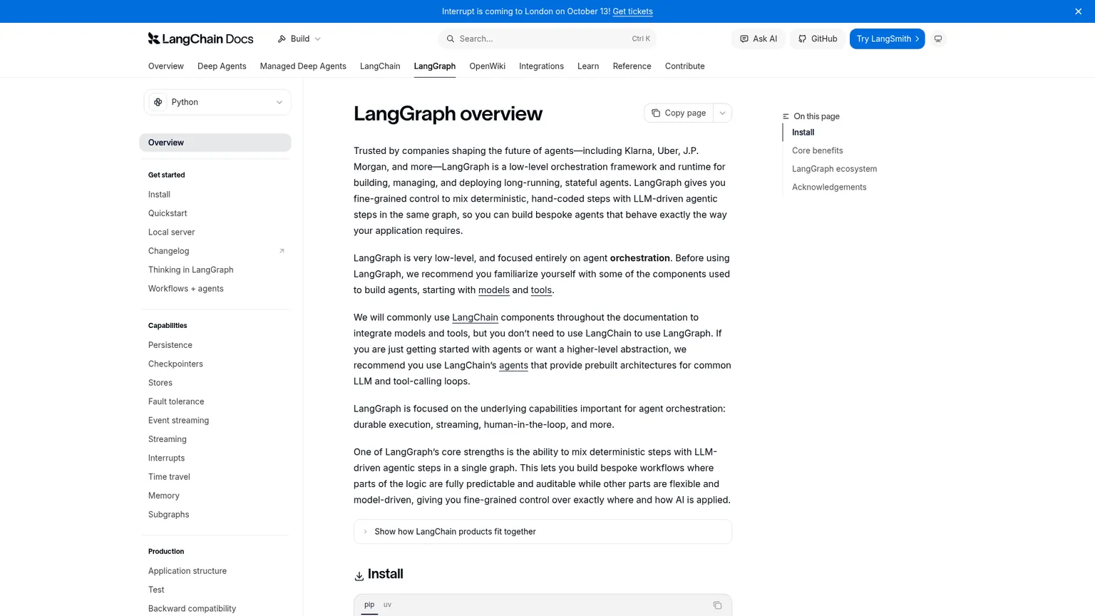 LangGraph official overview describing its stateful orchestration runtime