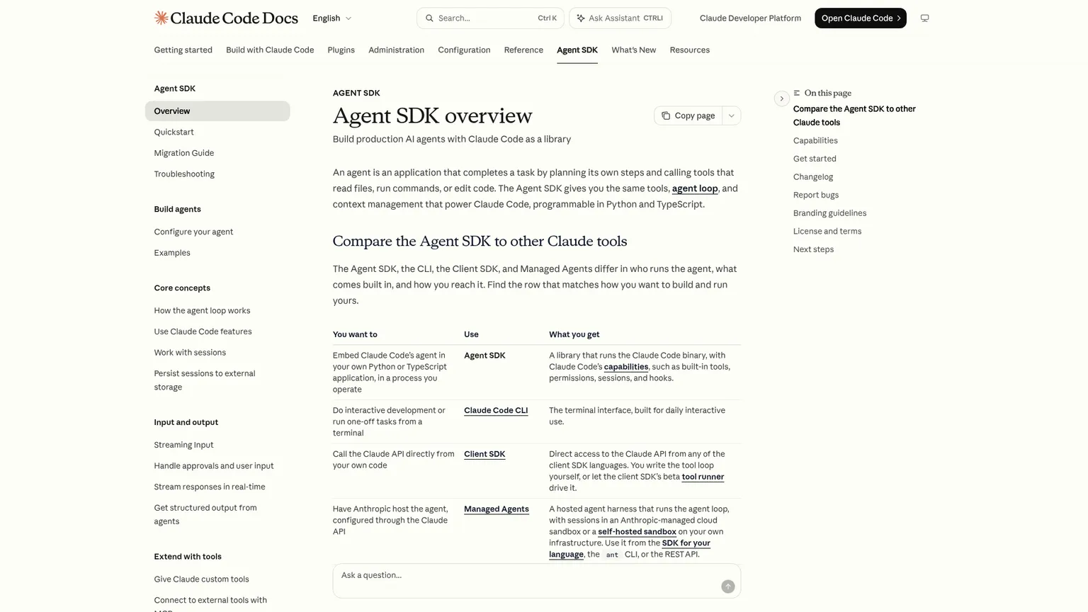 Claude Agent SDK overview comparing its embedded runtime with the client SDK and Managed Agents