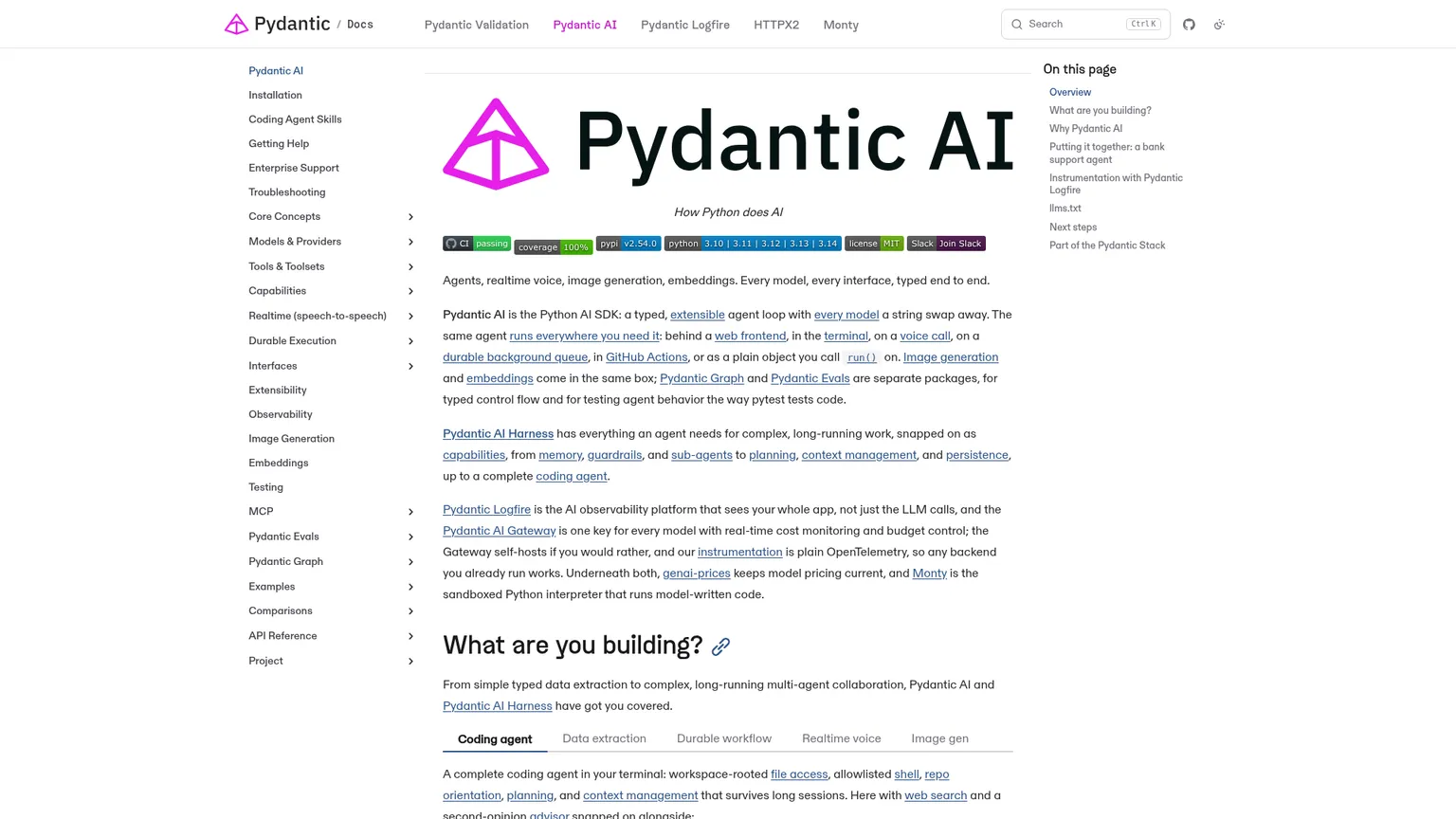 Pydantic AI official documentation for typed agents and validated output