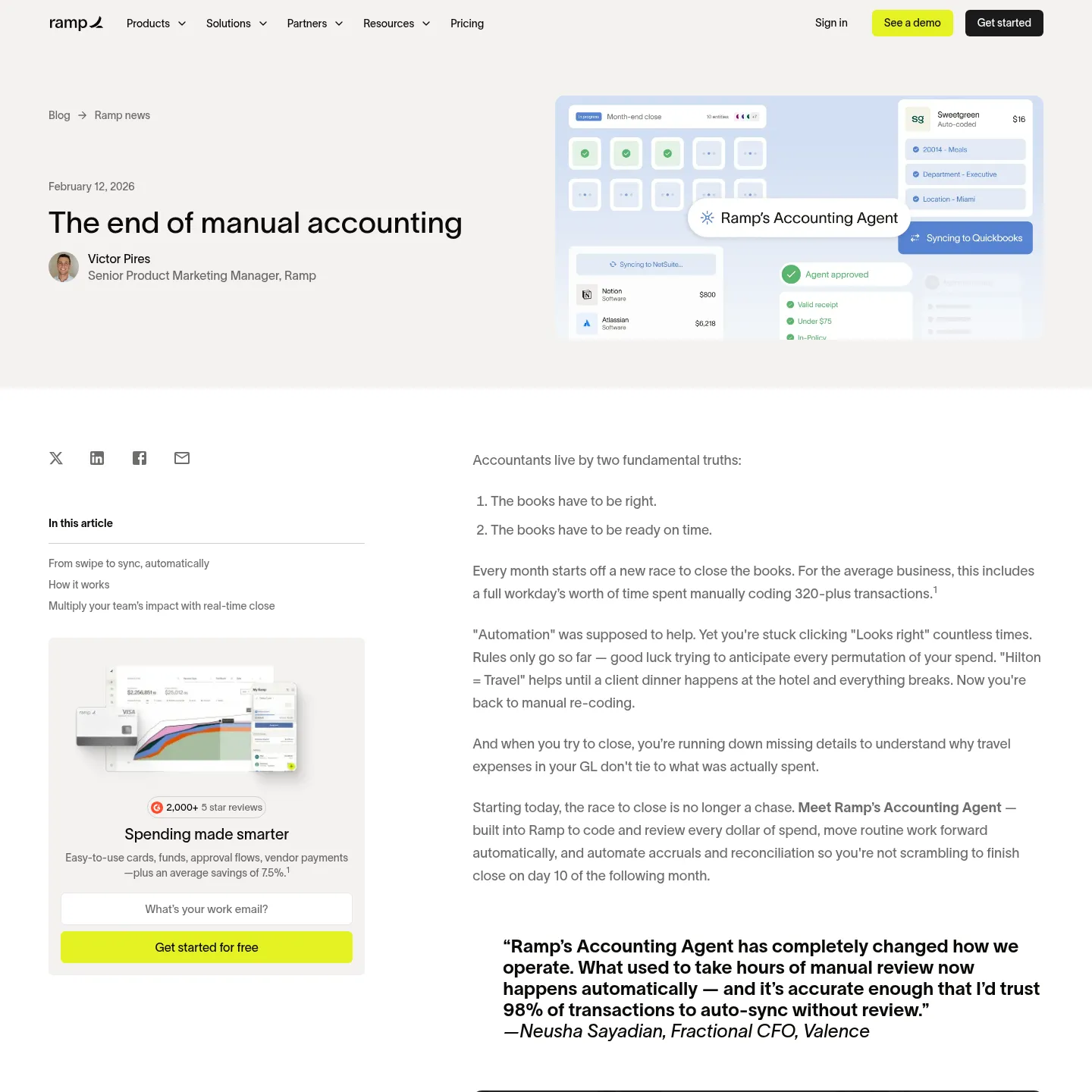 Ramp's Accounting Agent launch post describing transaction coding and review controls