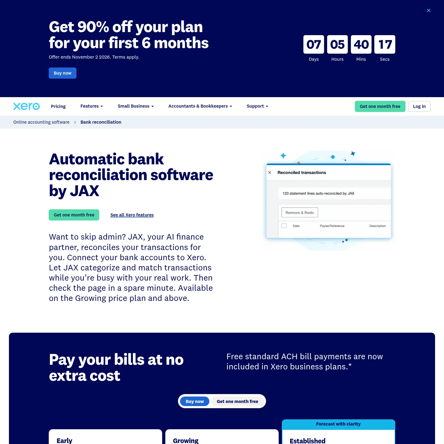 صفحة Xero العامة لميزة التسوية البنكية تعرض المطابقة بواسطة JAX وأدوات التحكم في المراجعة