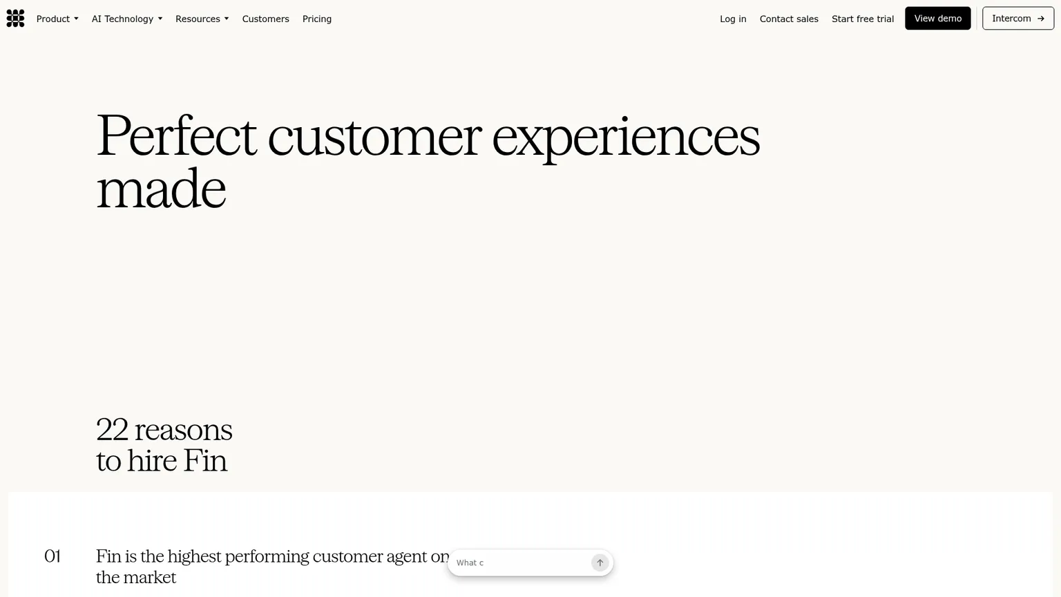 Intercom Fin AI agent page