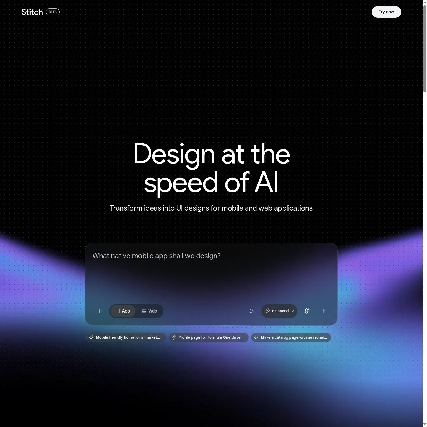 Google Stitch public design canvas, templates and export description