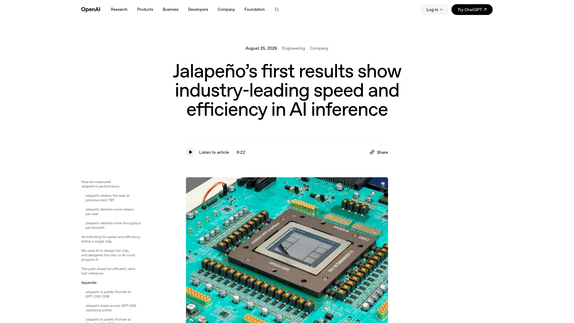 OpenAI Jalapeño first inference benchmark results