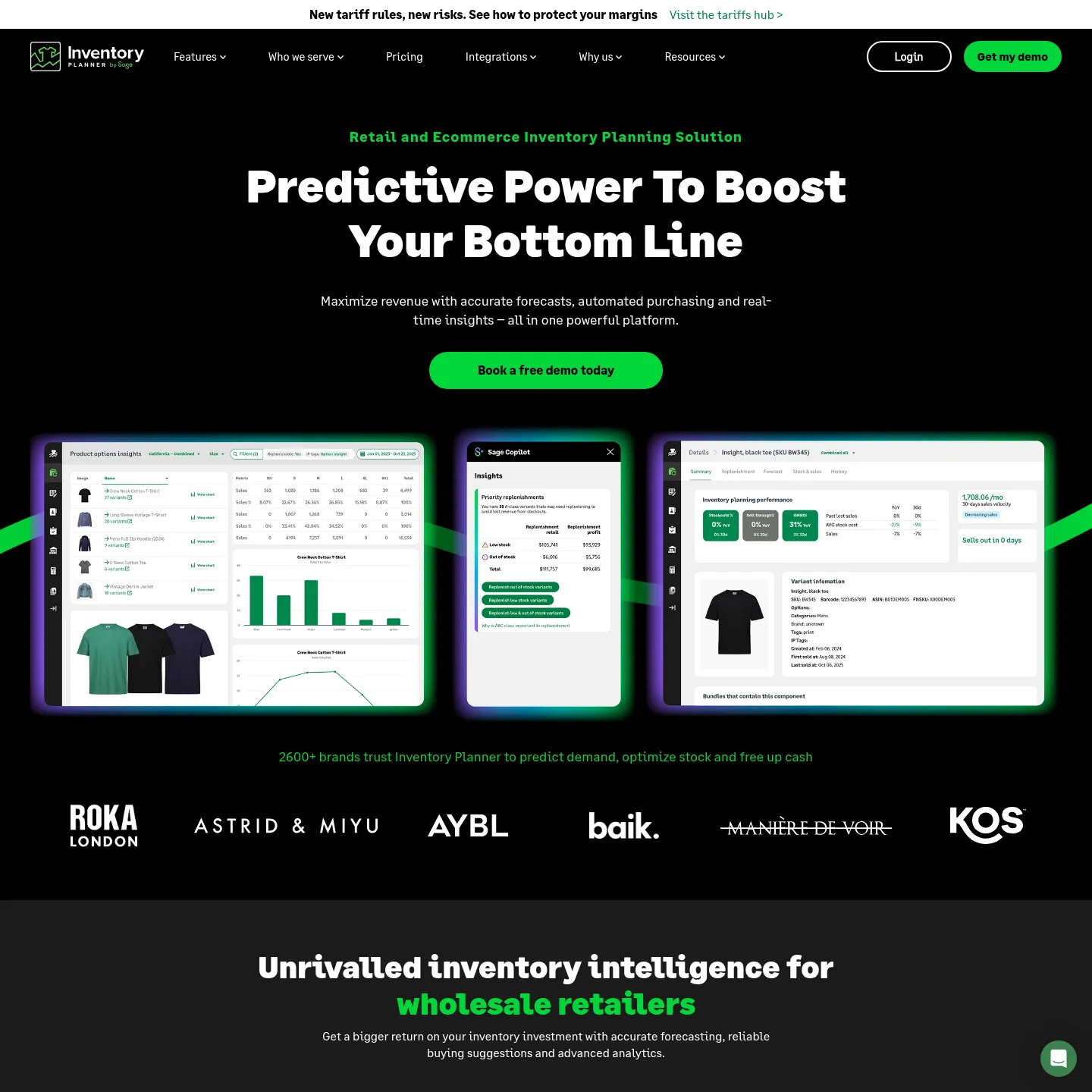 Inventory Planner product website showing its inventory planning software