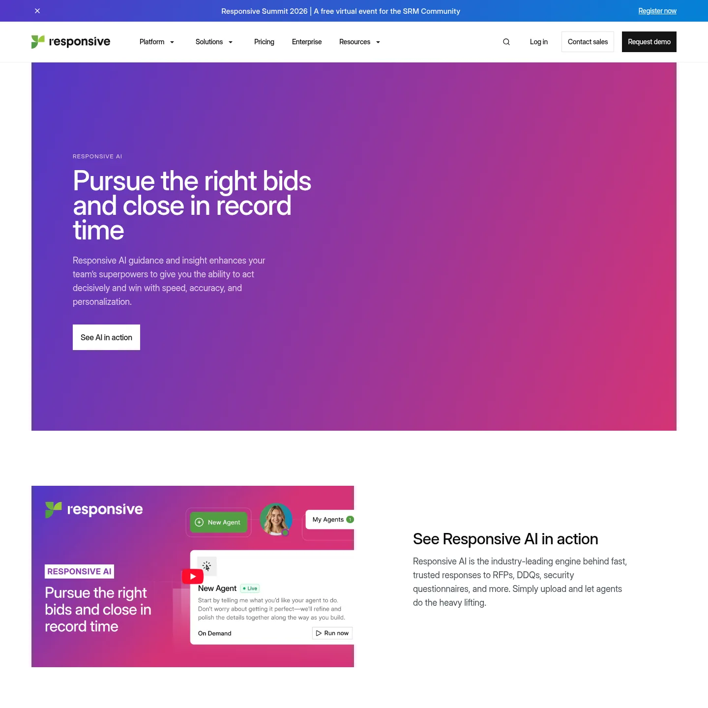 가져오기, 글쓰기, 출처에 기반한 답변 기능을 소개하는 Responsive AI 페이지