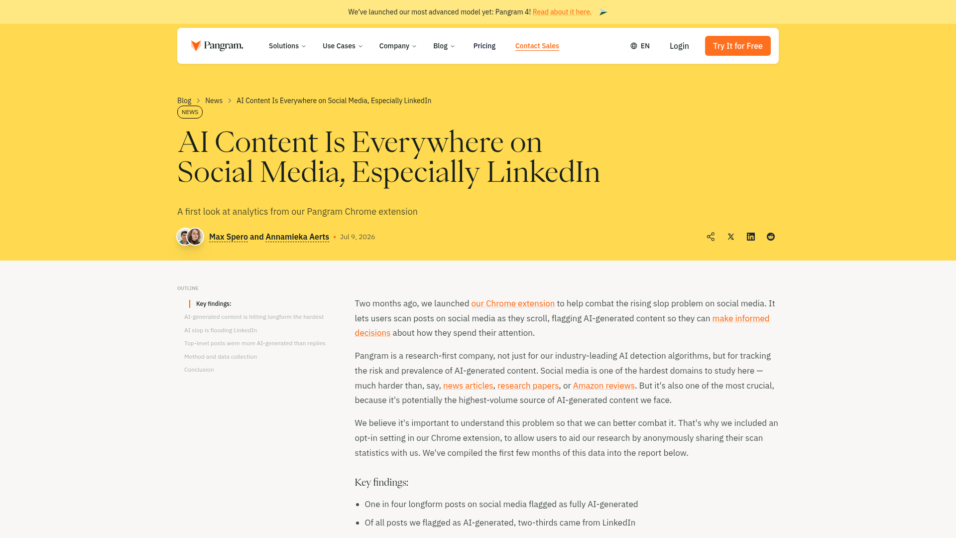 Pangram study showing AI content rates across LinkedIn, X, Reddit, Medium, and Substack