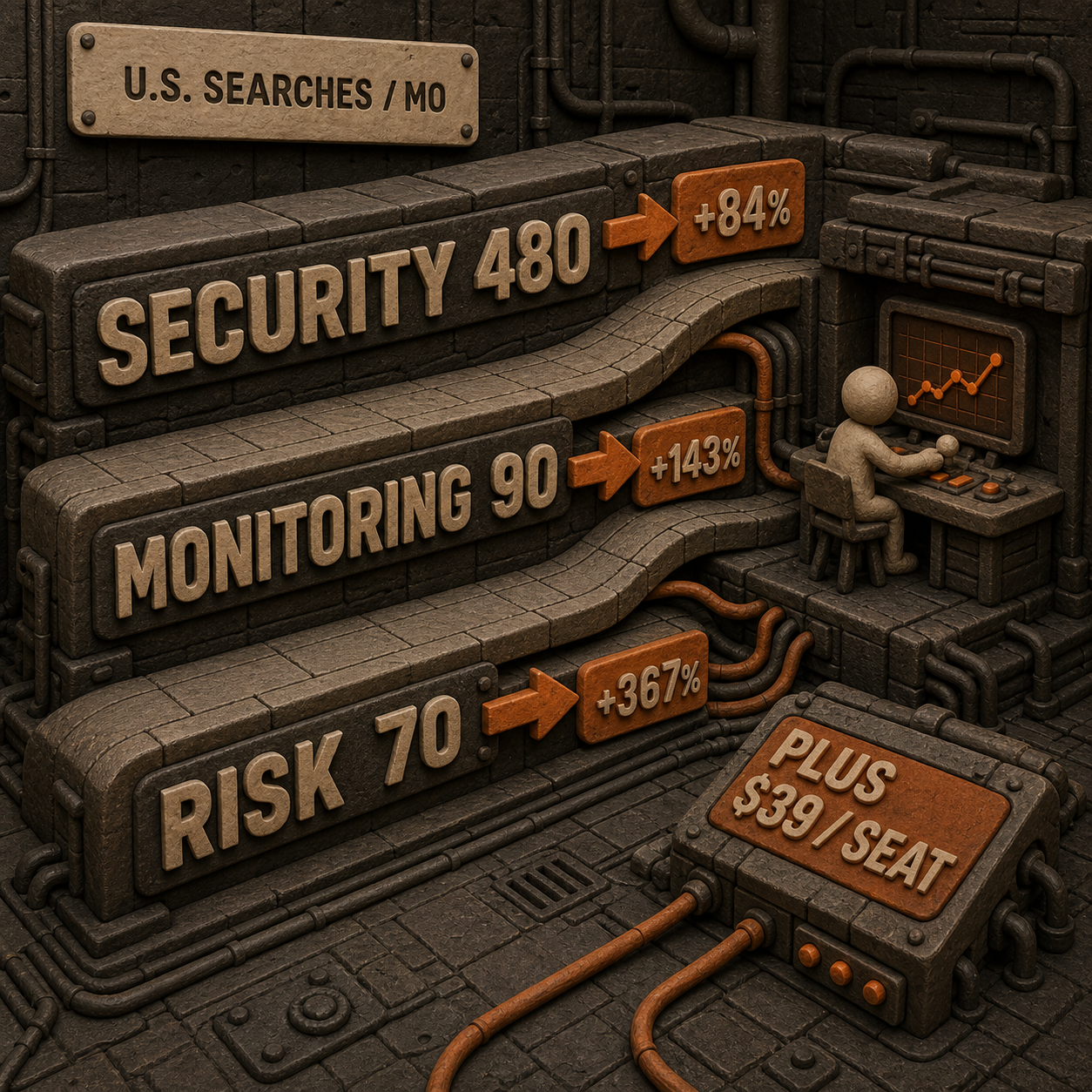 Clay market map comparing demand for AI agent security, monitoring, and security risk products