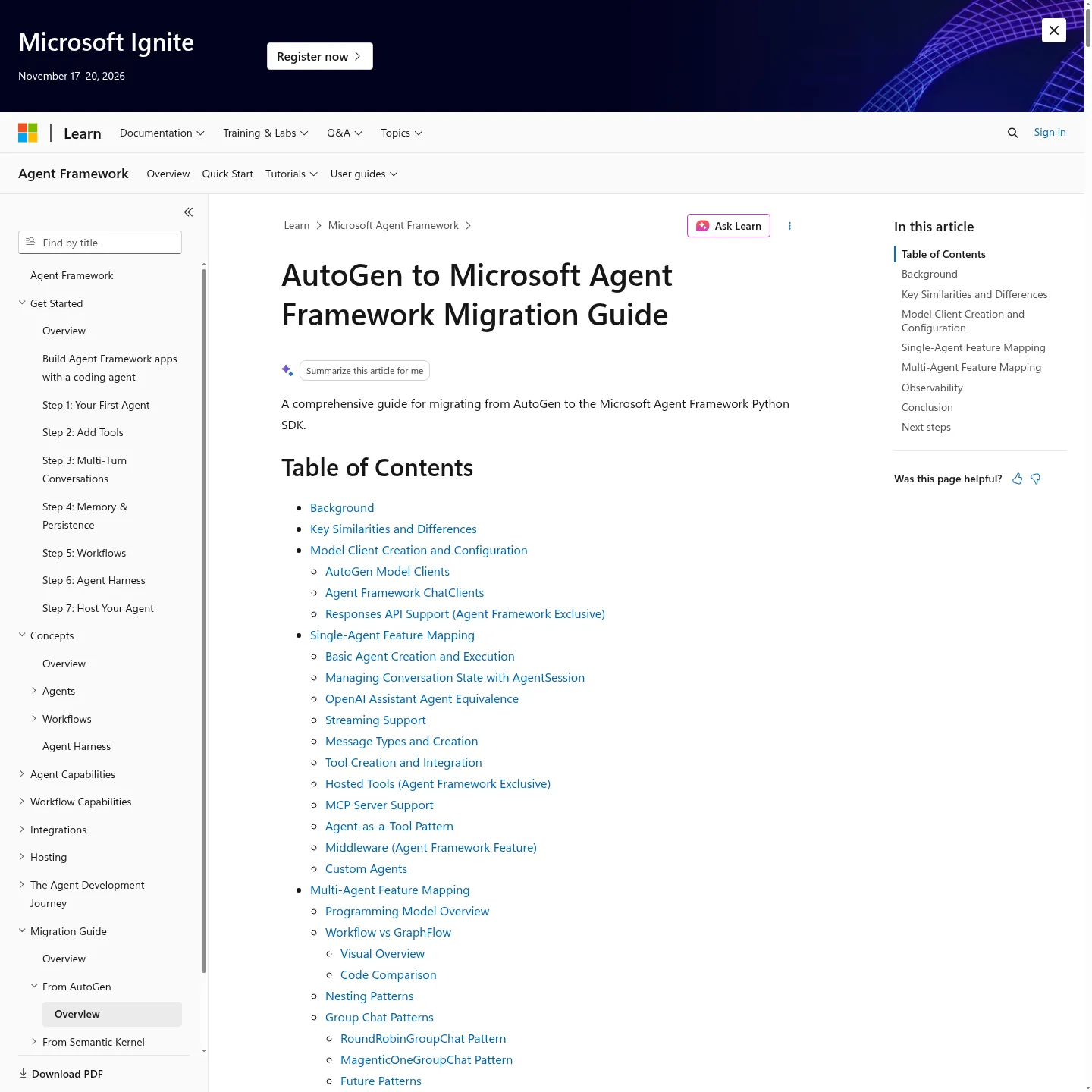 AutoGenのエージェントとチームをMicrosoft Agent Frameworkに対応付けるMicrosoft Learnの移行ガイド
