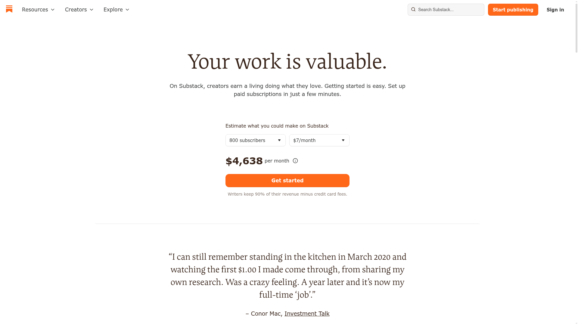 Substack going paid page explaining the revenue share