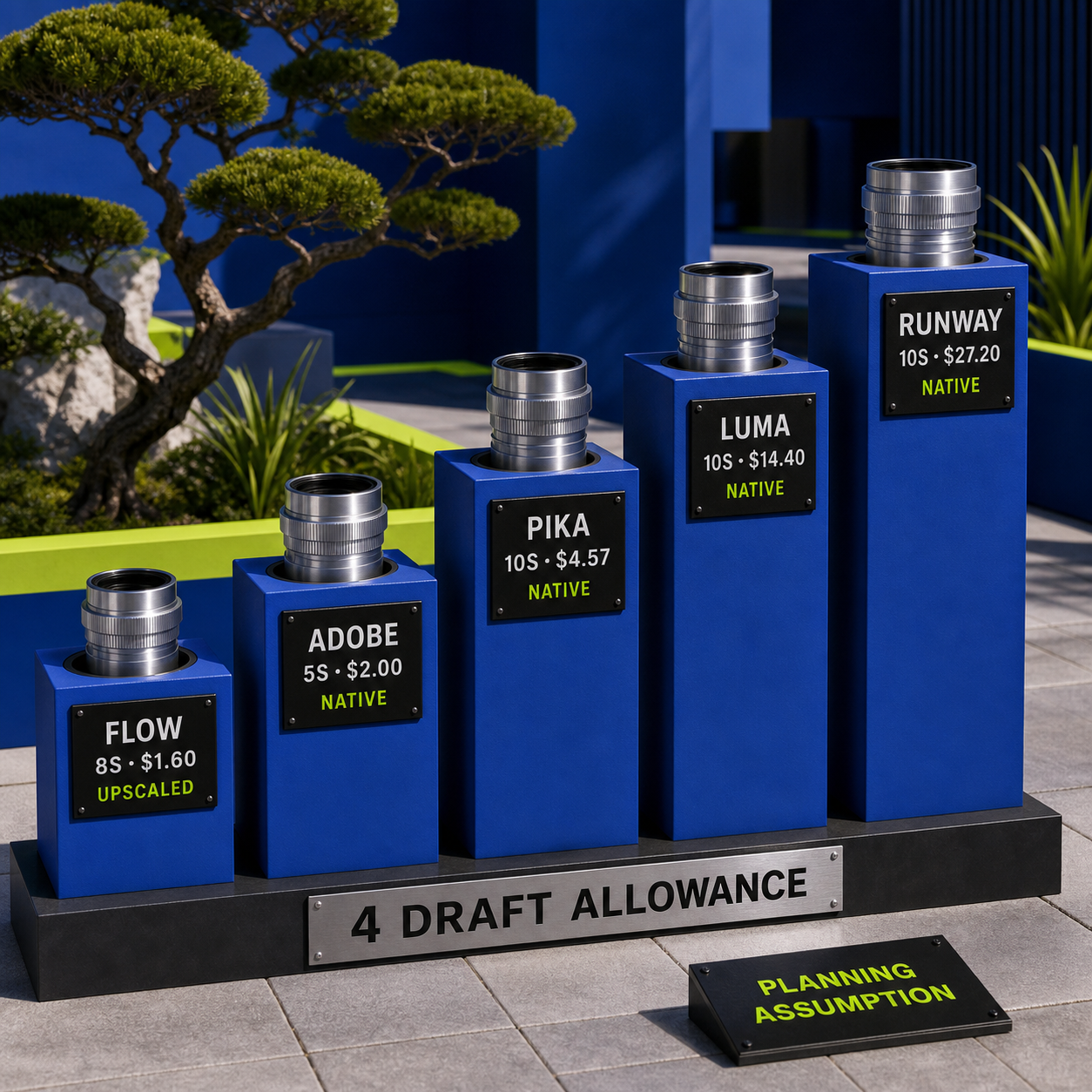 Physical cost comparison of four-generation allowances for five 1080p AI video routes