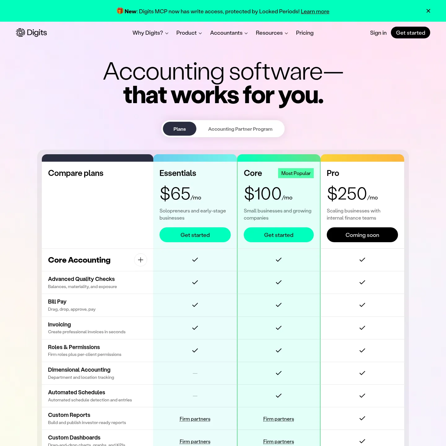 صفحة أسعار Digits تعرض Essentials وCore وخطة Pro التي ستتوفر قريبًا