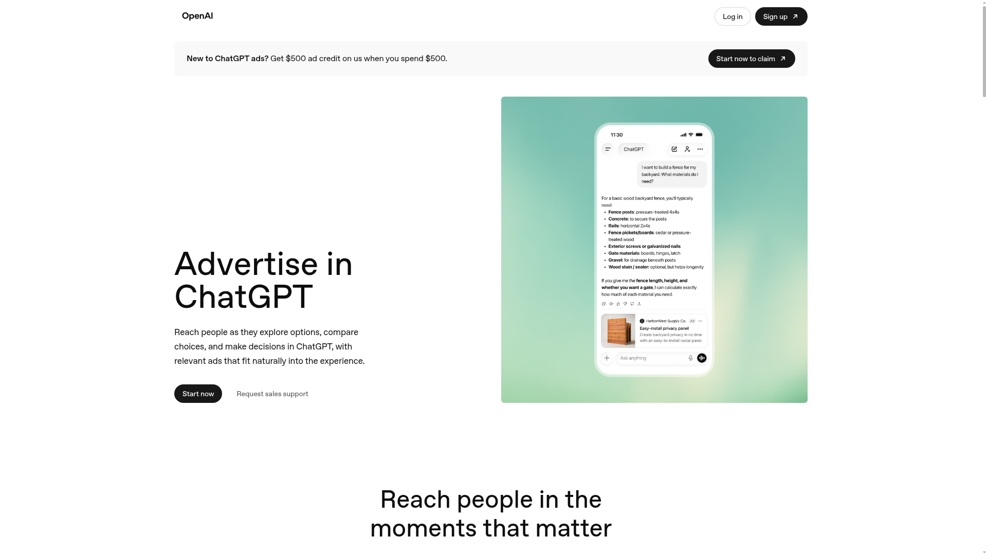 ChatGPT Ads Manager campaign dashboard