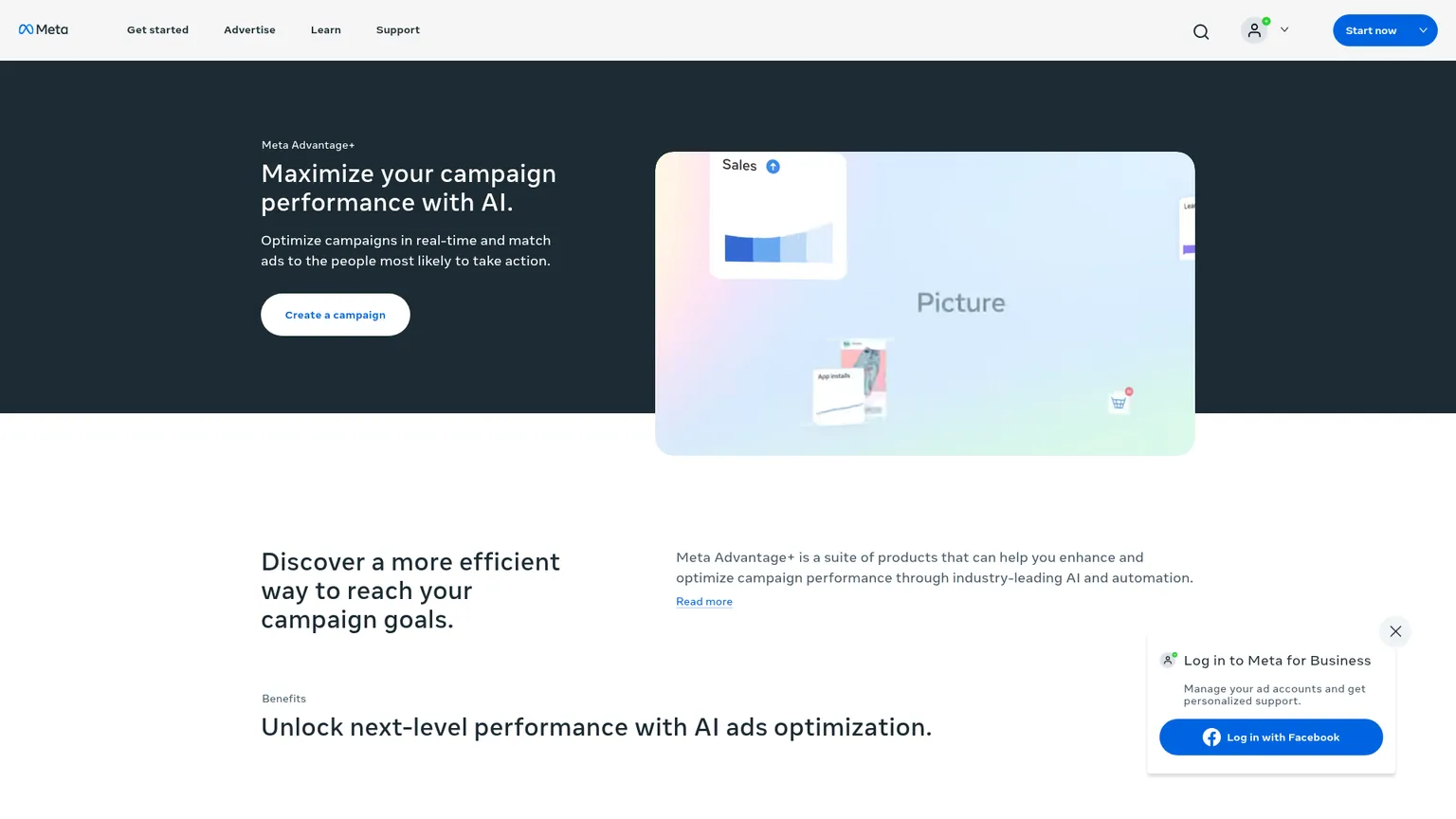 Page d'automatisation des campagnes Meta Advantage+