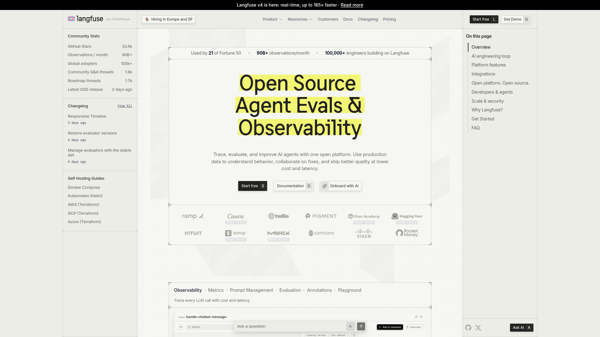 Langfuse observability platform showing agent traces and evaluations