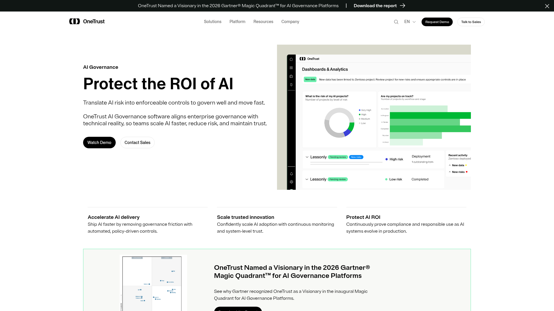 OneTrust AI Governance platform page
